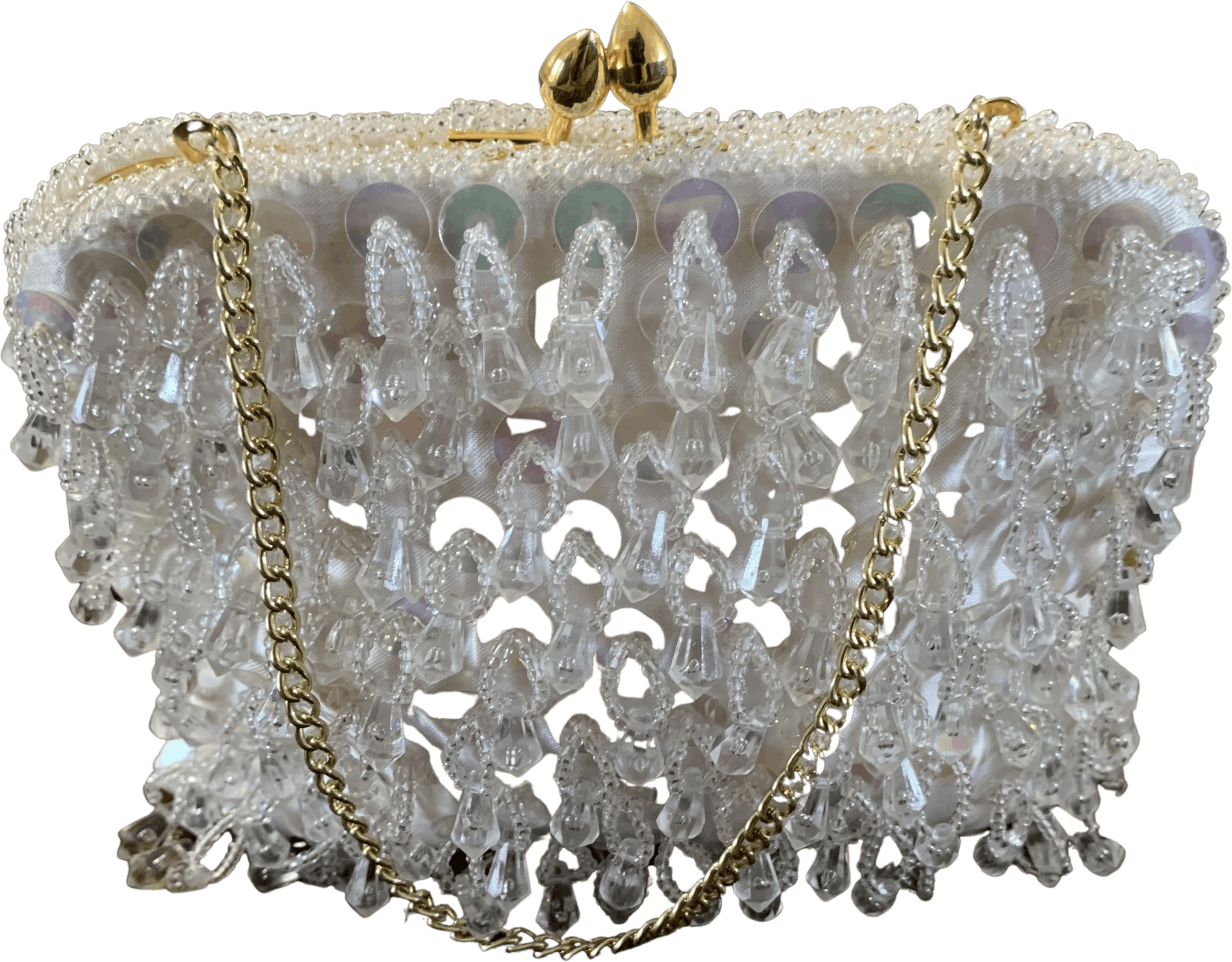 La Regale Vintage Ivory/White Beaded Handbag Coin Purse* - beyond exchange