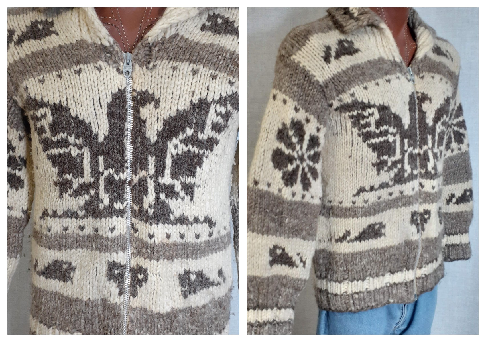 Vintage 50s/60s Hand Knit Thunderbird Cowichan Sweater Unisex By