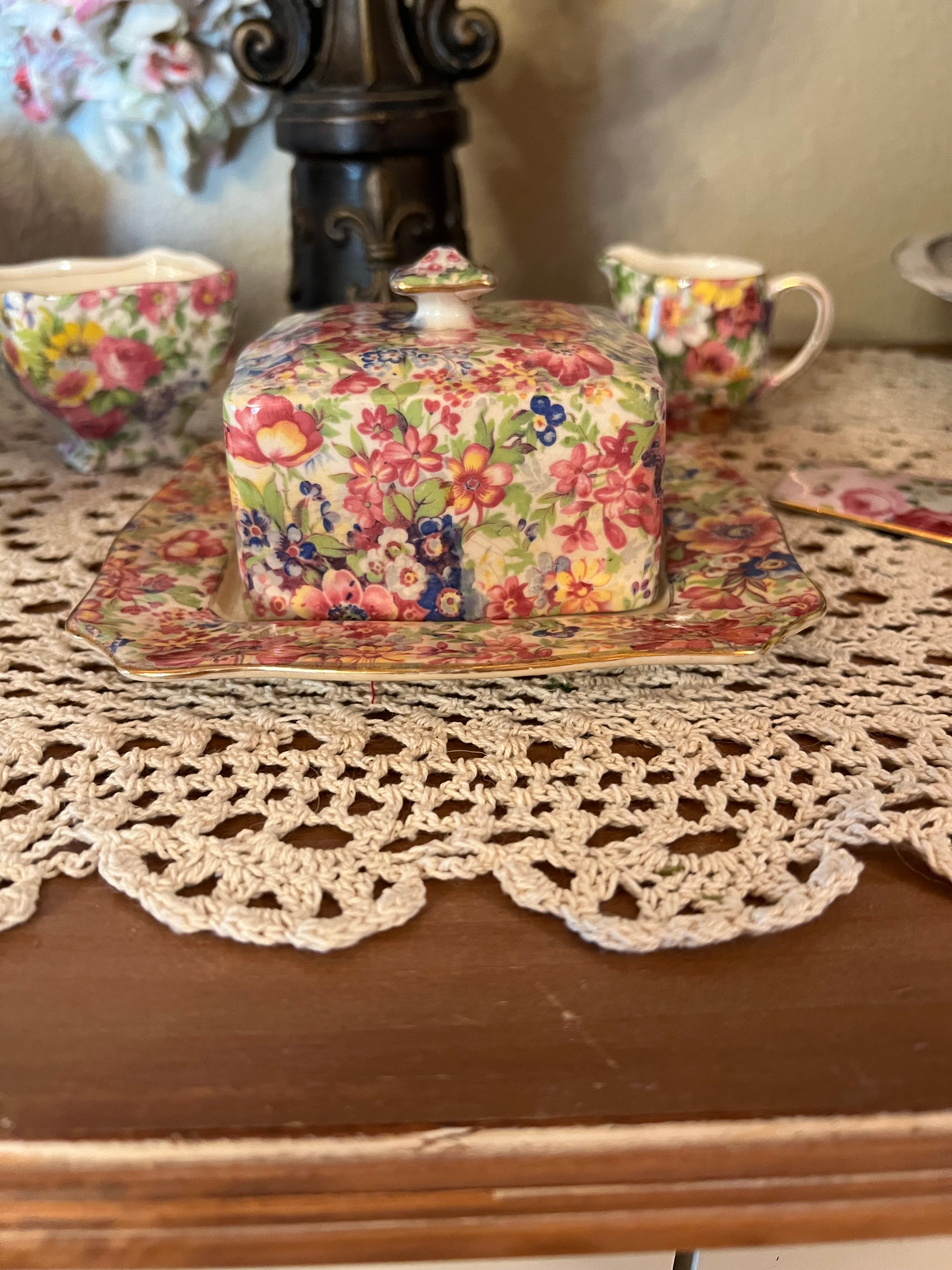 Vintage 40s/50s Square Butter Cheese Covered Dish Sunshine By Royal