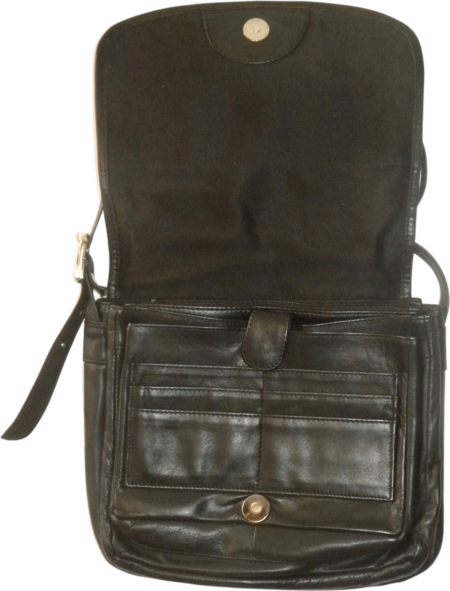 Vintage Black Leather Organizer Shoulder Bag Shop THRILLING