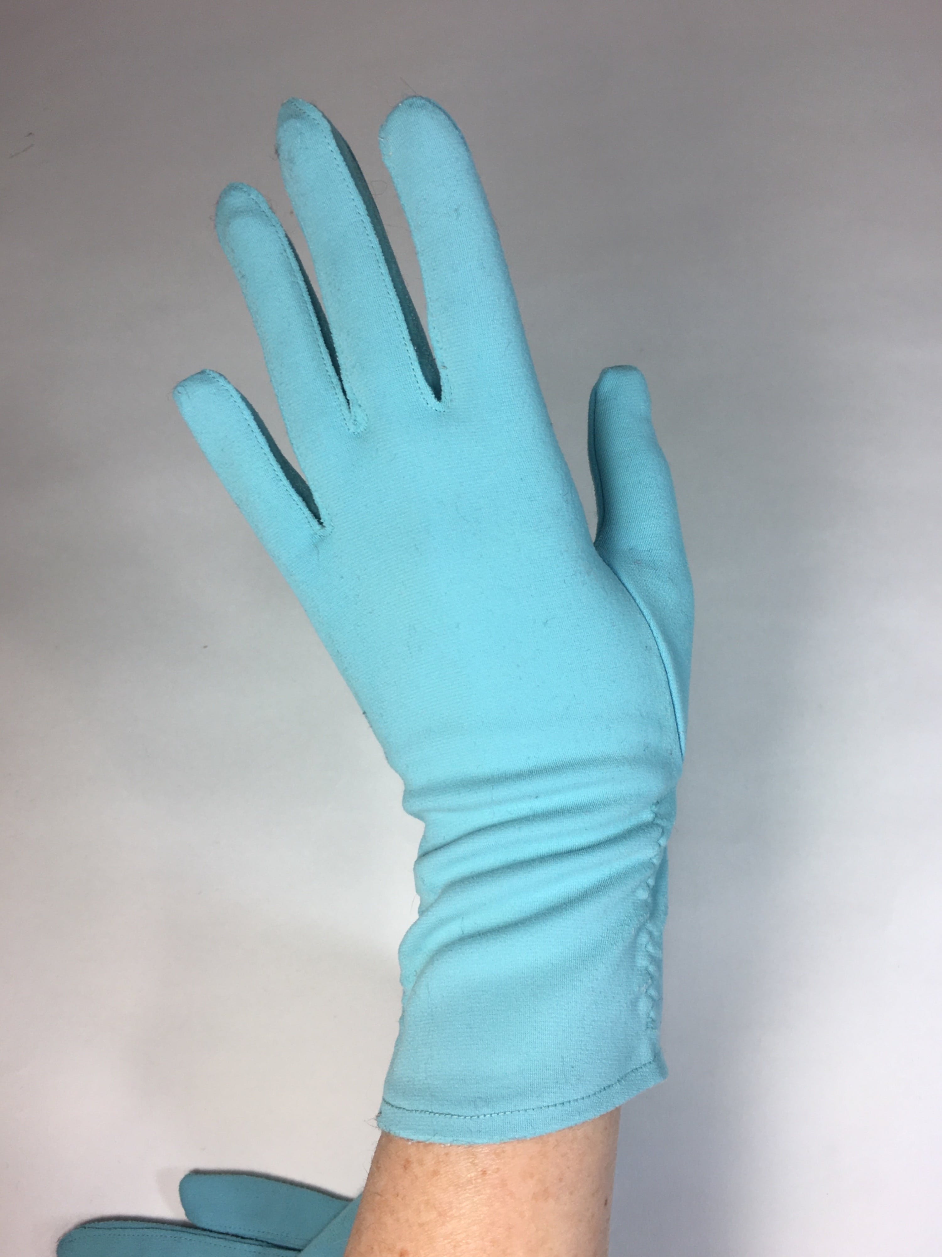 Vintage 60's Light Baby Blue Nylon Gloves with Lightly Ruched Sides ...
