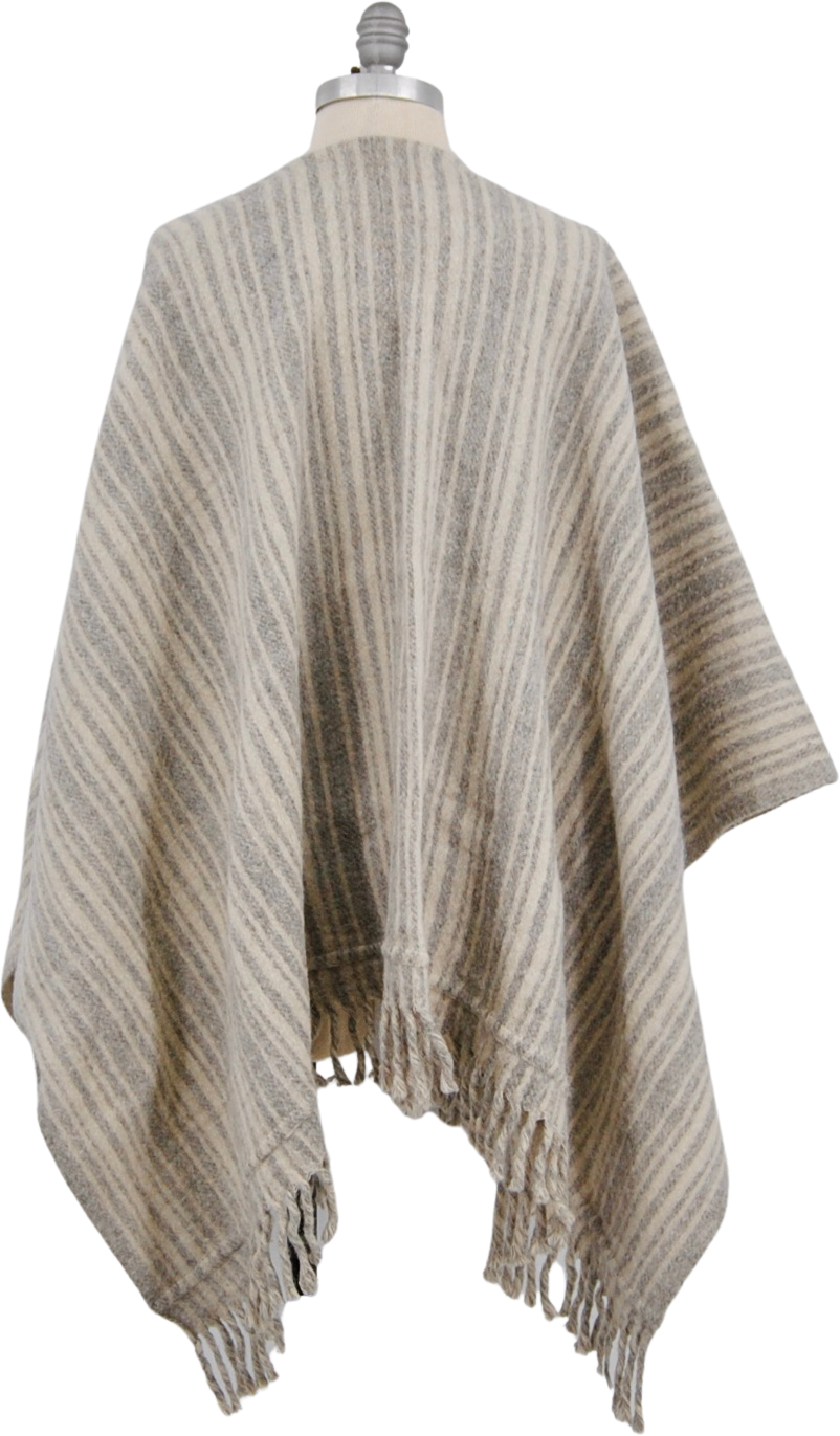 Vintage Gray Striped Wool Poncho Shop THRILLING