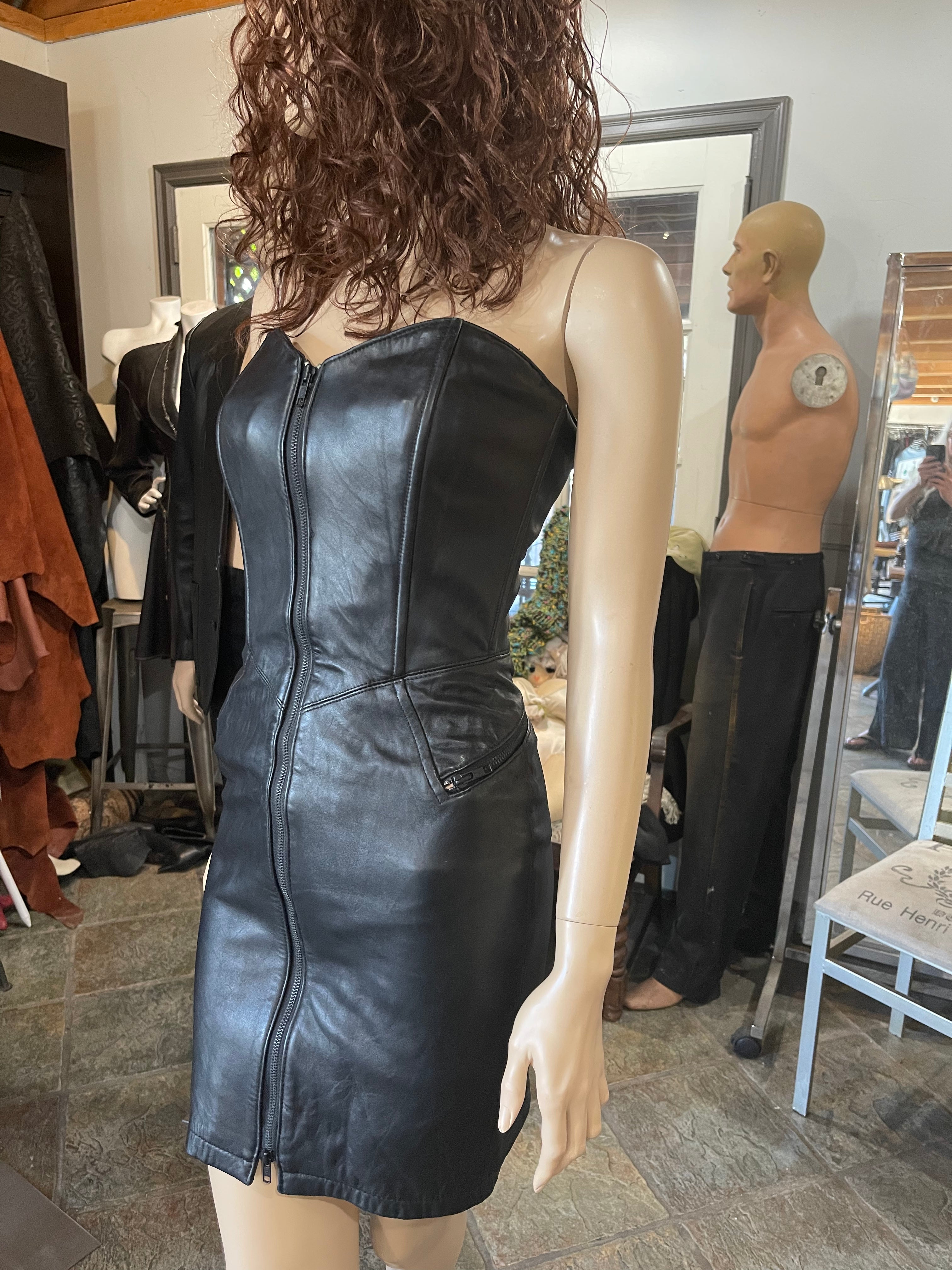 Vintage 80s 1988 Black Strapless Zippered Leather Dress By Michael Hoban North | Shop THRILLING Vintage 80s 1988 Black Strapless Zippered Leather Dress By Michael Hoban North | Shop THRILLING