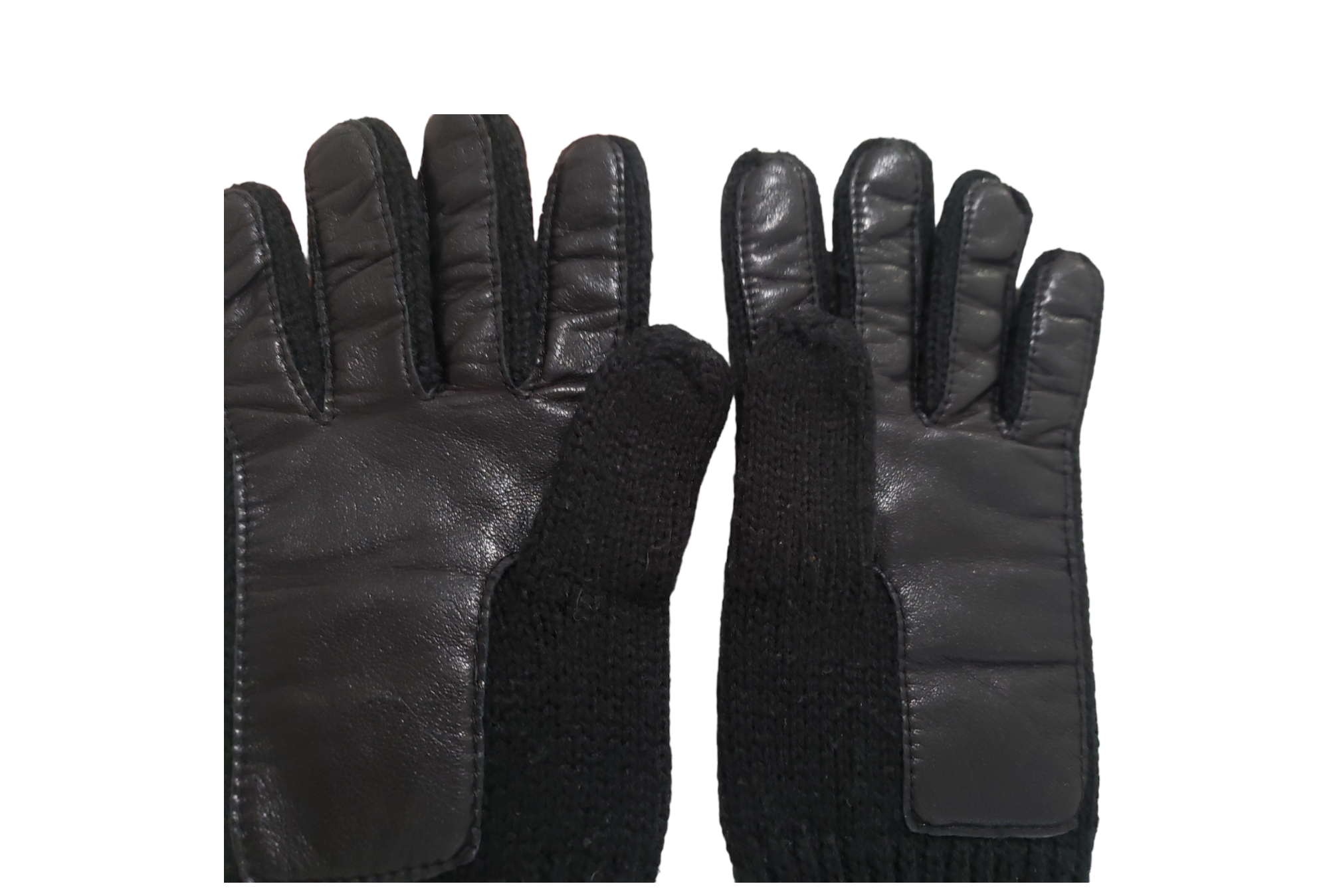 Vintage 70s 80s Black Leather And Knit Designer Gloves By Aigner