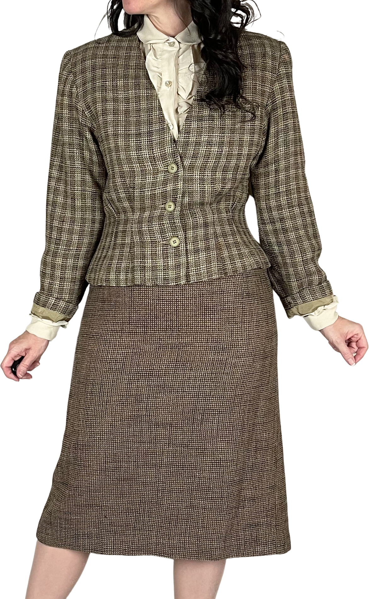 70s tweed skirt top suit