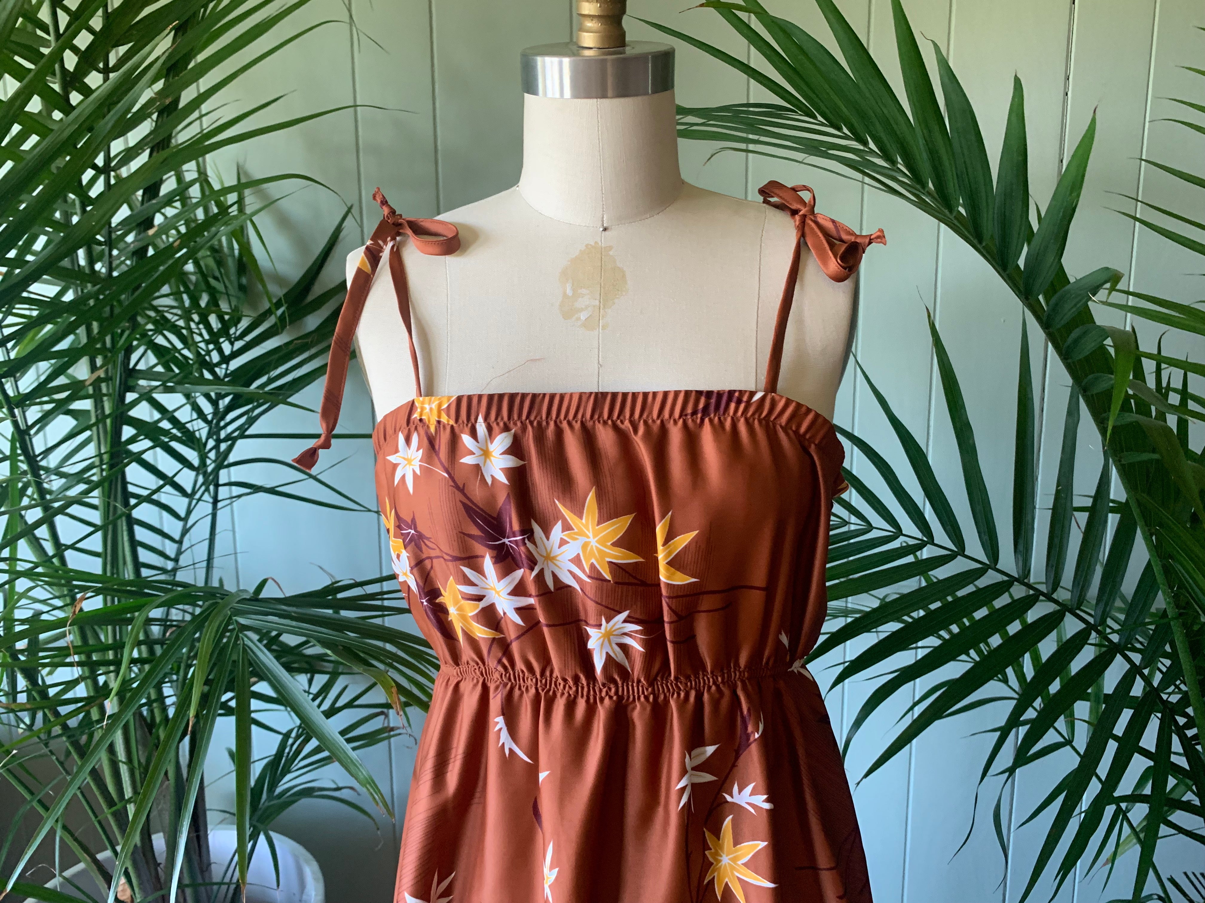 Vintage 70s/80s Copper Floral Hawaiian Maxi Dress By Hilo Hattie | Shop ...