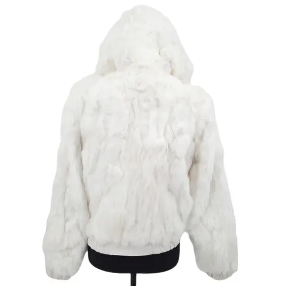 White Fur Zippered Short Jacket - Rabbit Fur