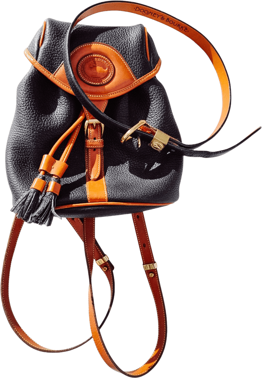 Vintage Black and Brown Leather Backpack and Belt by Dooney & Burke