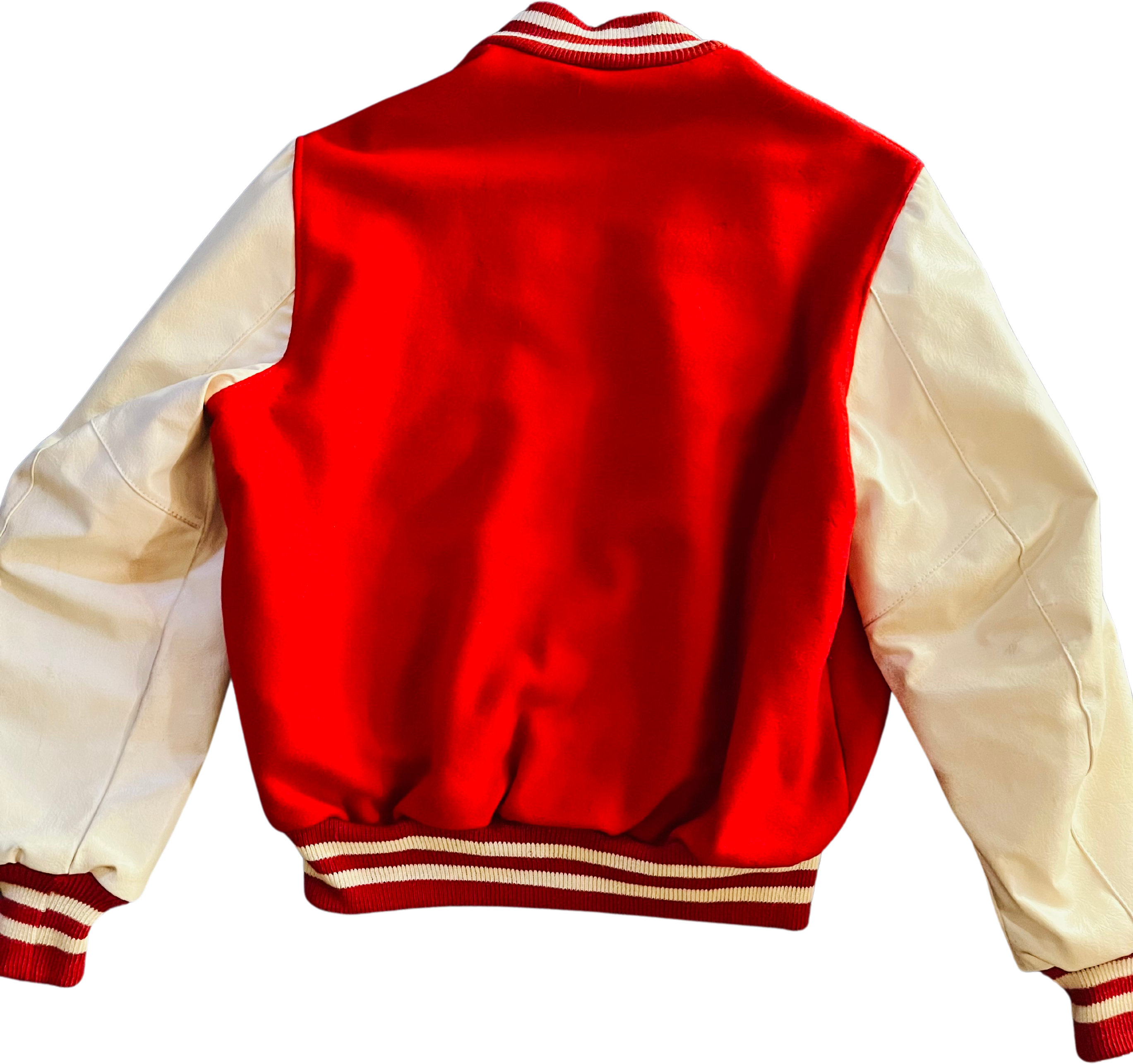Louisville Slugger Vintage 80s Baseball Varsity Jacket Leather and Wool Red  and Cream Heavy Bomber Style Coat Size Large