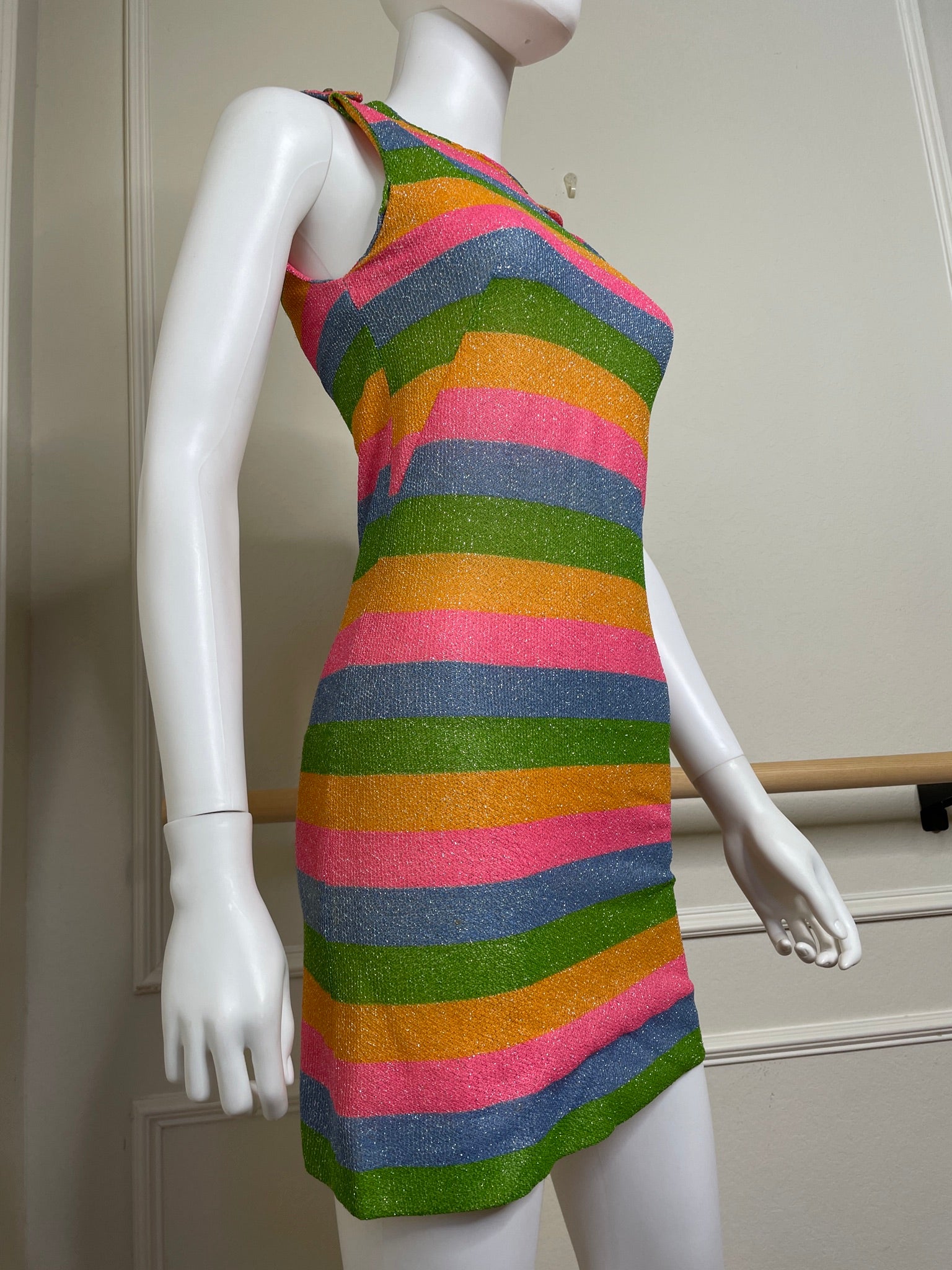 Vintage 60s/70s Groovy Micro Mini Metallic Rainbow Mini Gogo Dress