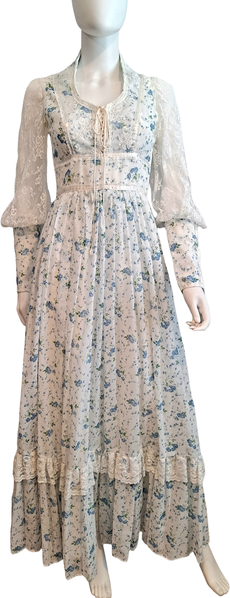 Vintage 70s/80s Blue Floral Gunne Sax Maxi Dress Corset Frontgown By ...