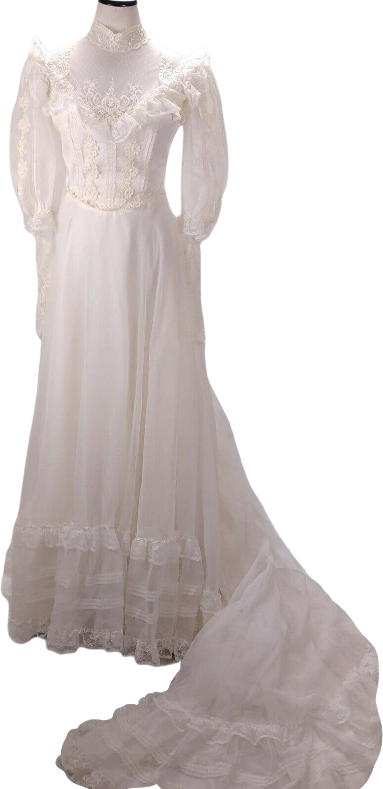 Vintage 80's Victorian Style Lace Trim Wedding Dress by Eve Of Milady