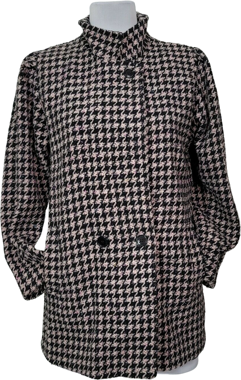 2024 Vintage 60s Learsi Pink Black Houndstooth Wool Tweed Swing Coat Lined