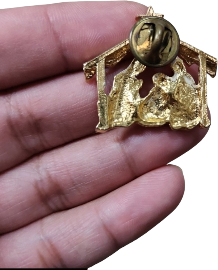 90s Vintage Gold Toned Nativity Christmas Pin Shop THRILLING