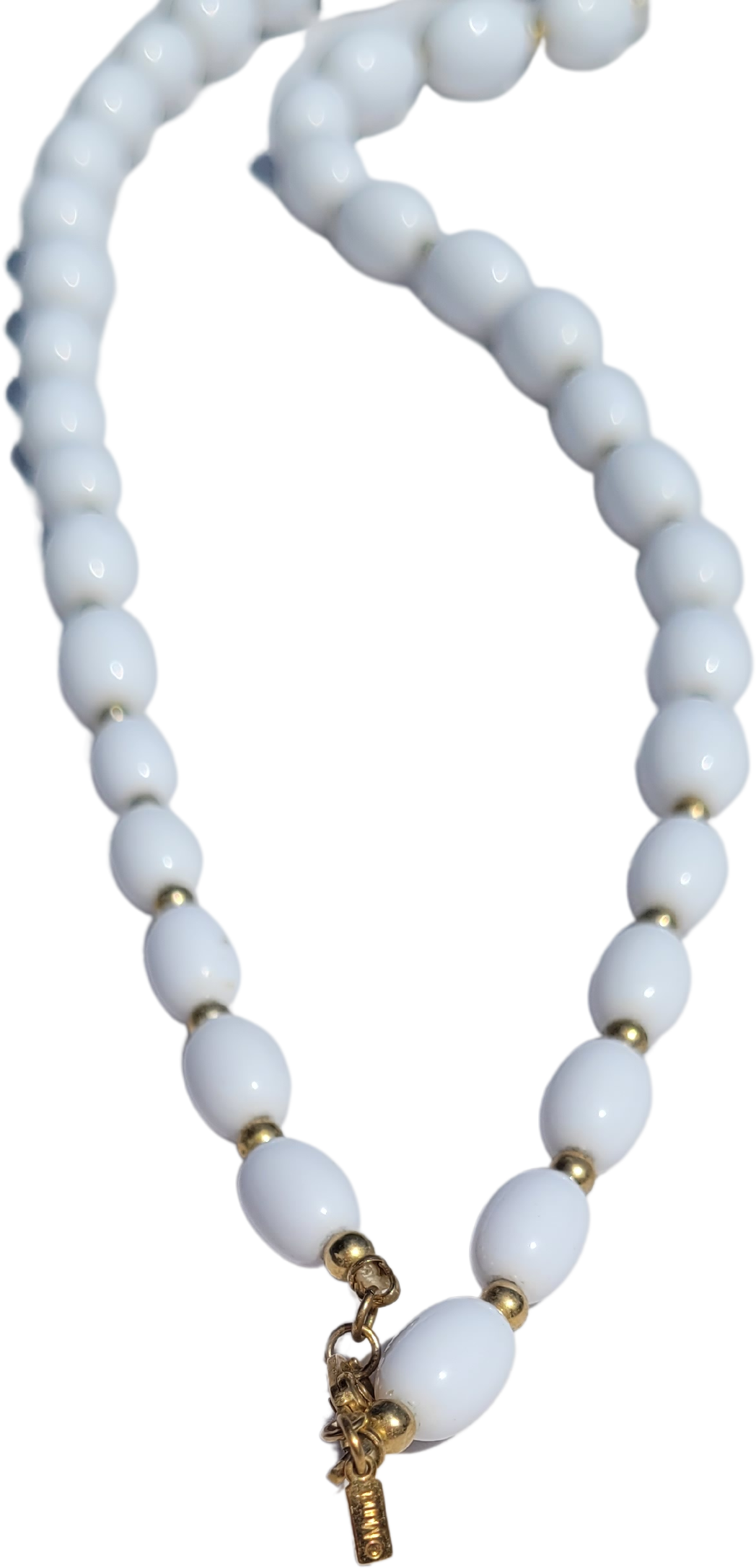 Vintage 60s Oval Graduated Beaded Necklace White And