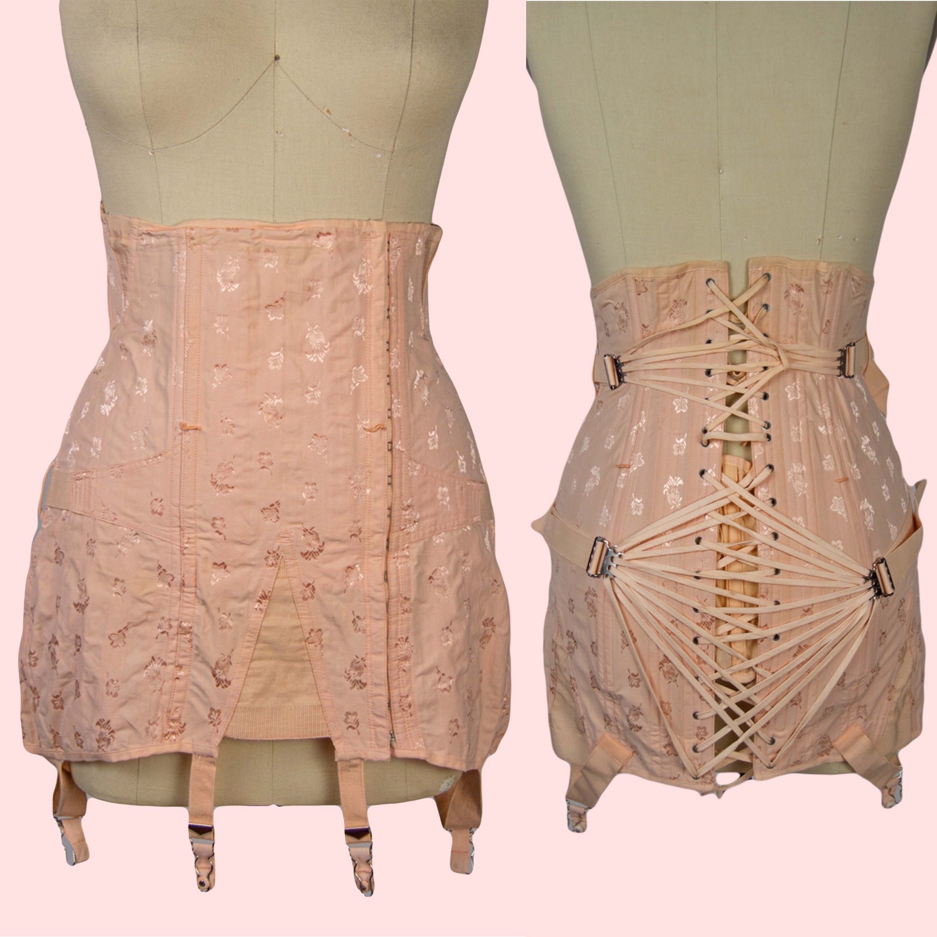 Genuine Vintage Pink Fan-Laced Camp Corset: Boned, & With