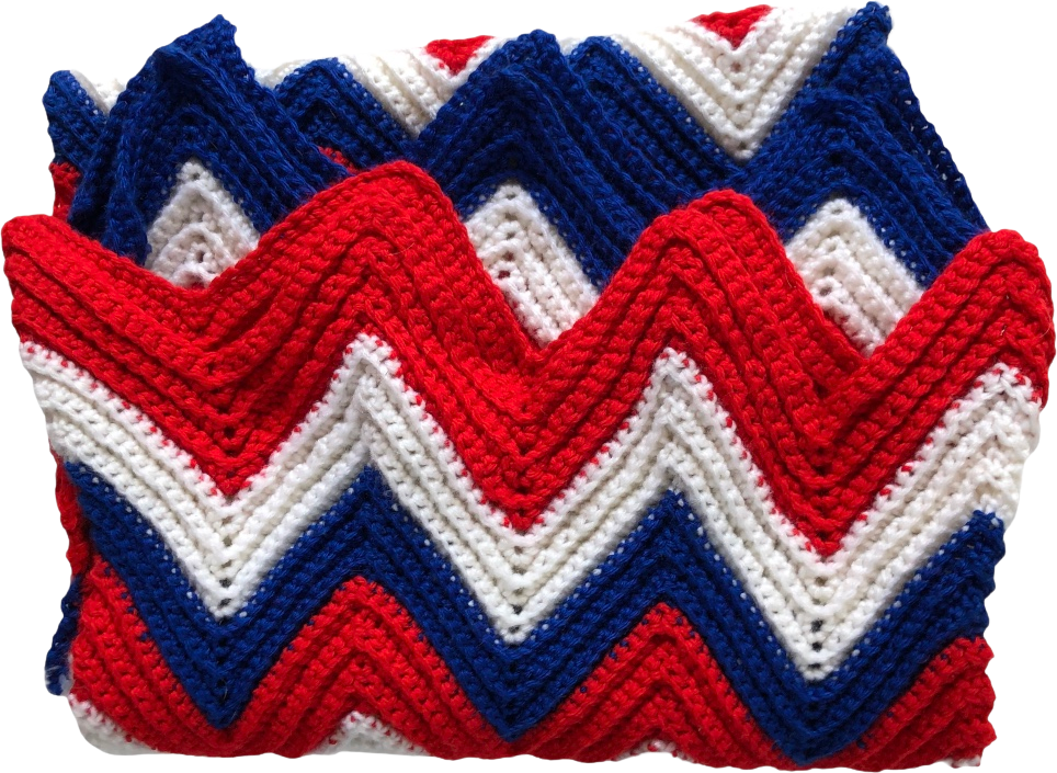 Vintage Red White Blue Stripe Crochet Afghan Throw Blanket 50”X 60”  Beautiful