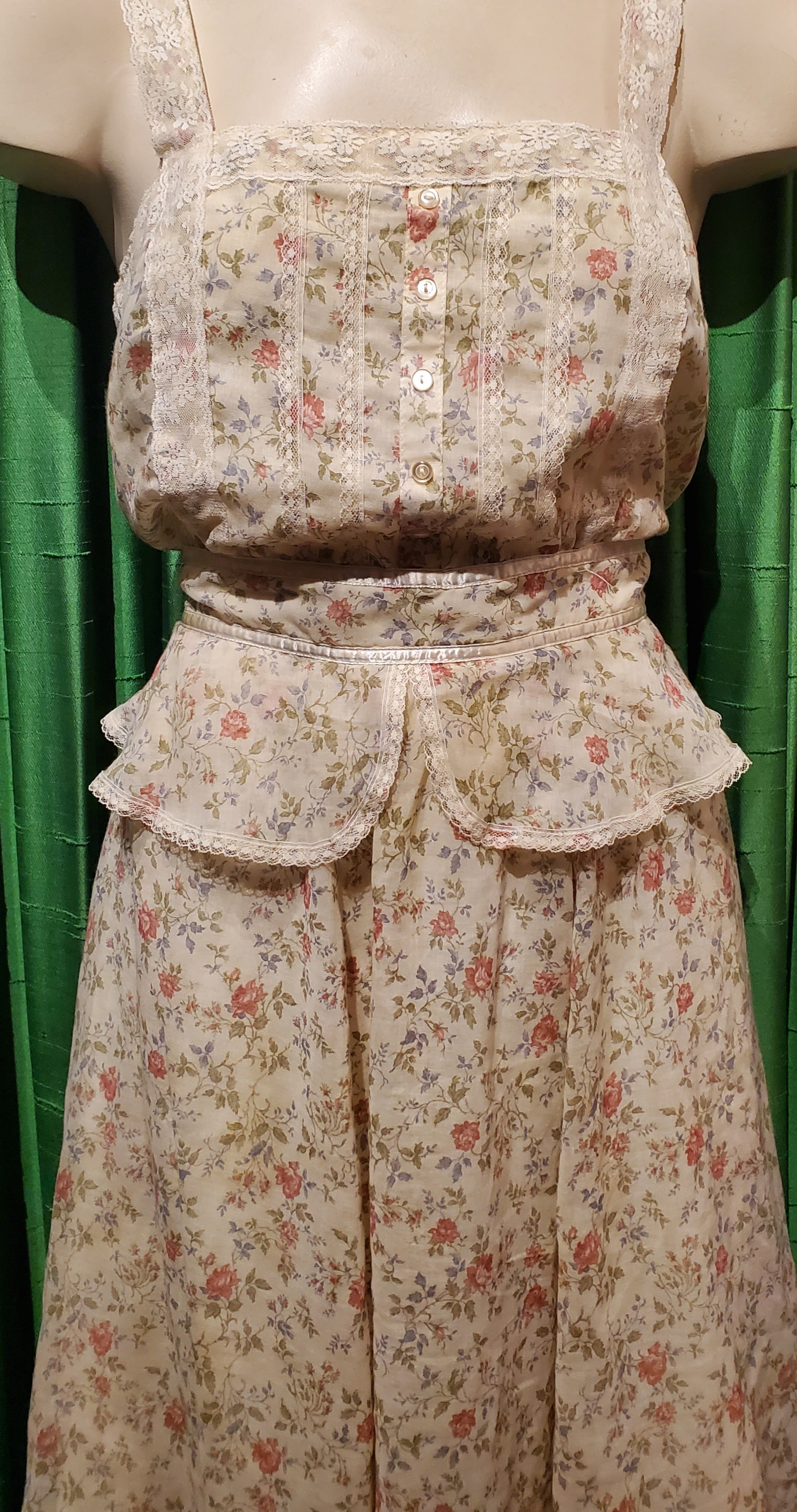 Vintage 70s Off White Floral Prairie Cottage Core Peplum Dress By Gunne ...