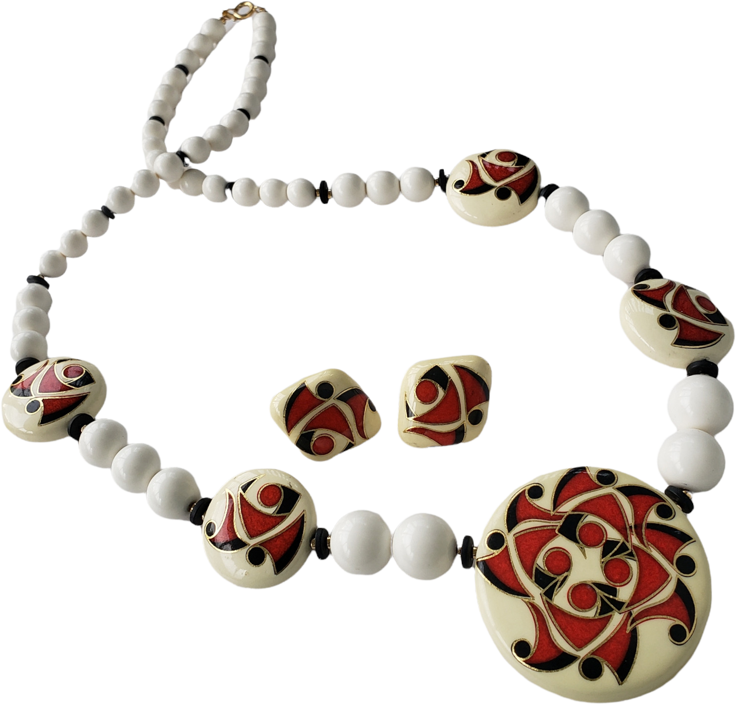 Vintage 00s Japan Porcelain Jewelry Set Red Rose Angel Woman Shop THRILLING