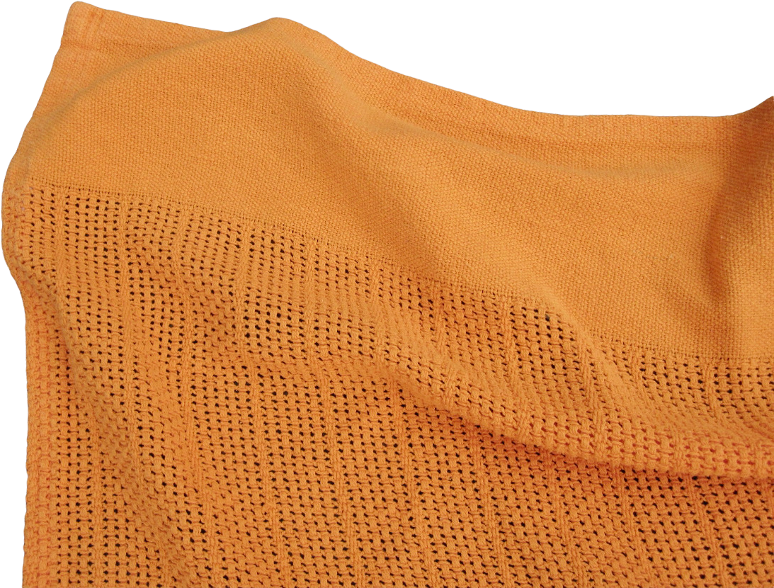 Vintage 90s Cotton Waffle Weave Blanket Orange Queen 90x90 By JCPenney