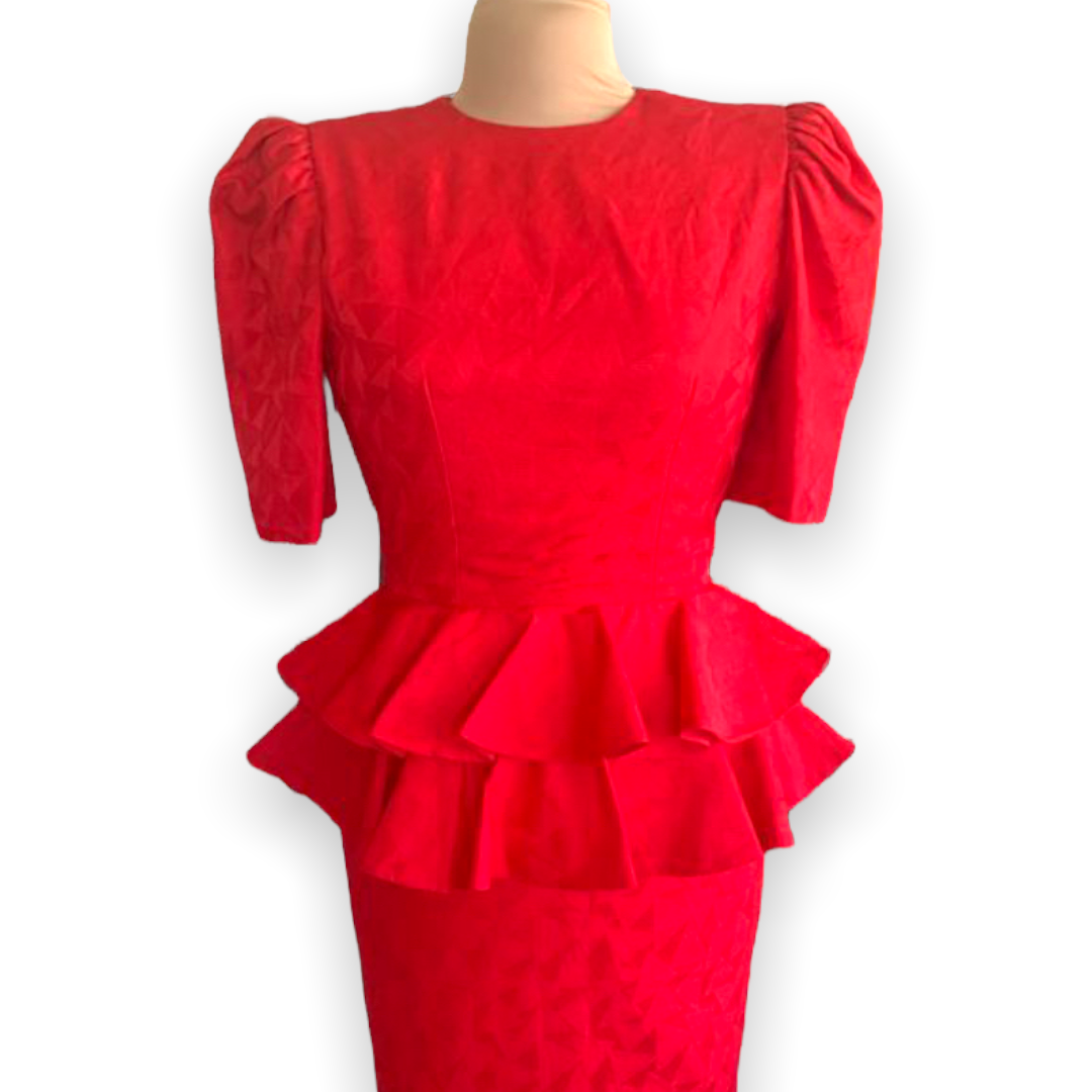 Vintage offers 80s Diane Dickinson Red Double Peplum Dress