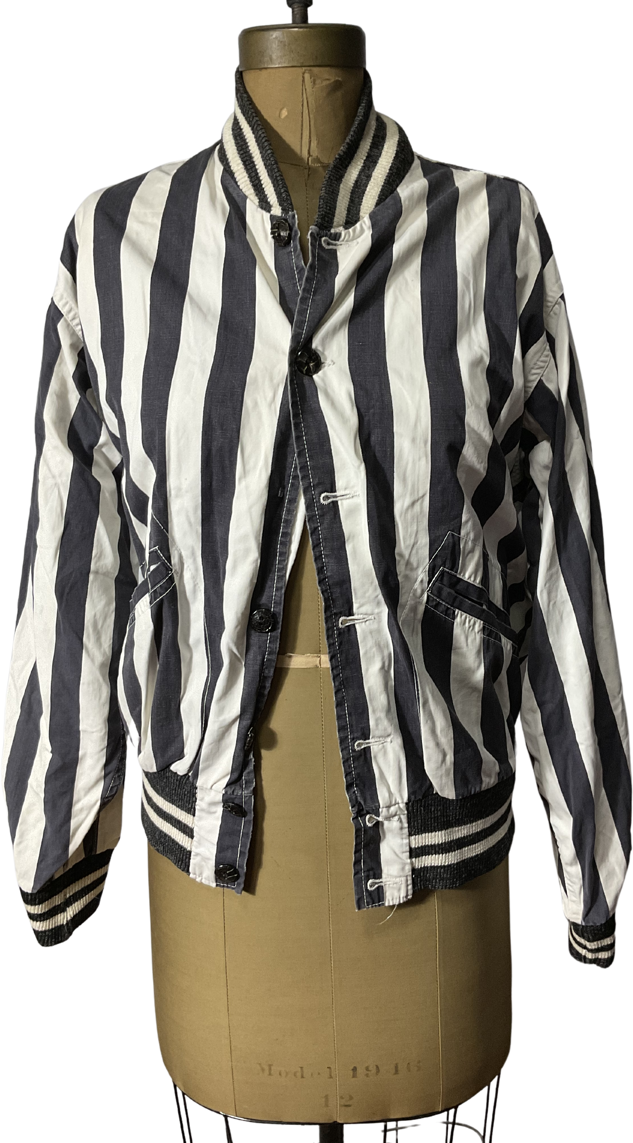 50s/60s Black And White Stripe Worn Referee Jacket By Rawlings