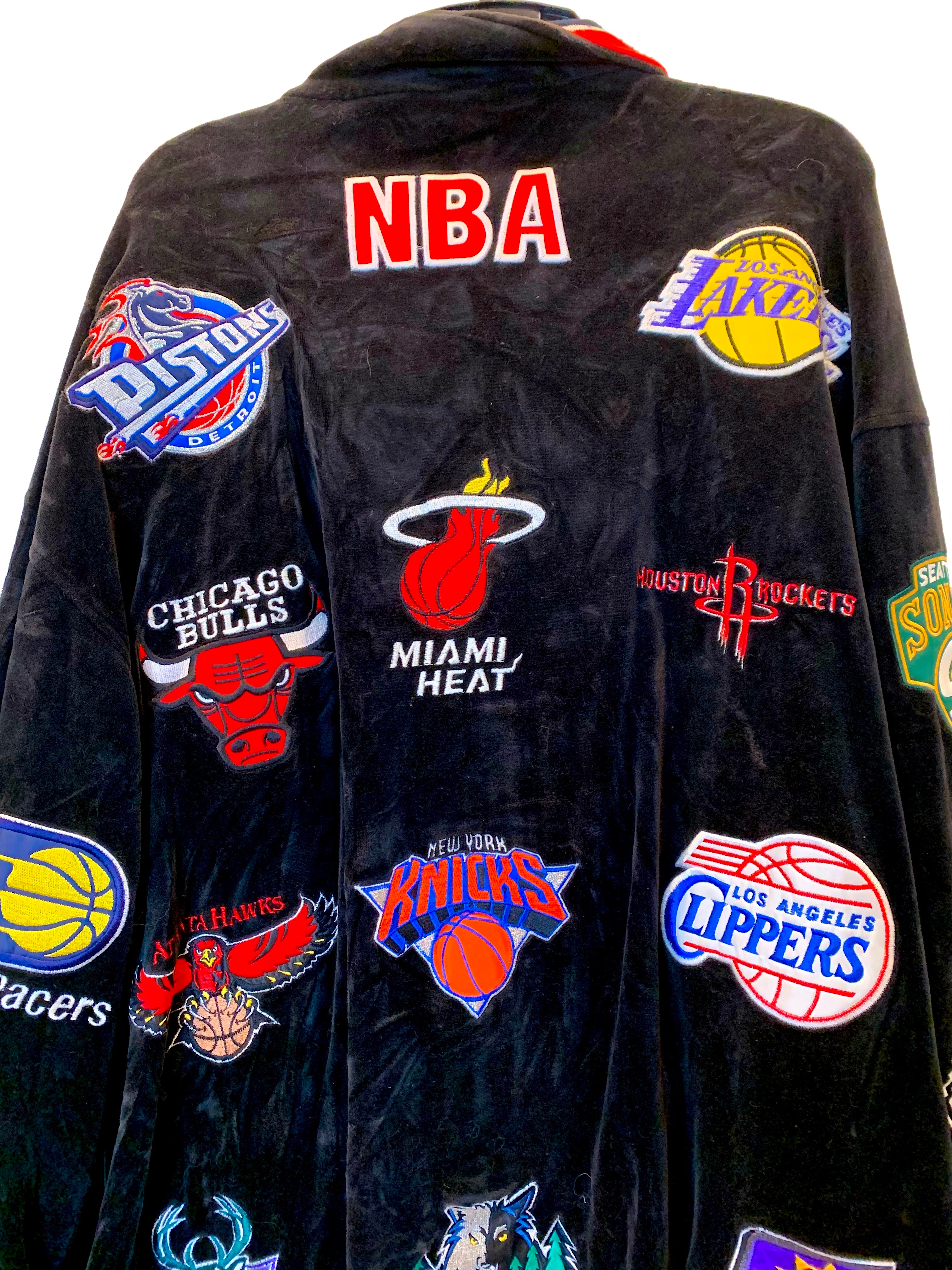 Vintage UNIQUE Sports NBA Basketball Team Logo Patches Velour Jacket Size  3XL