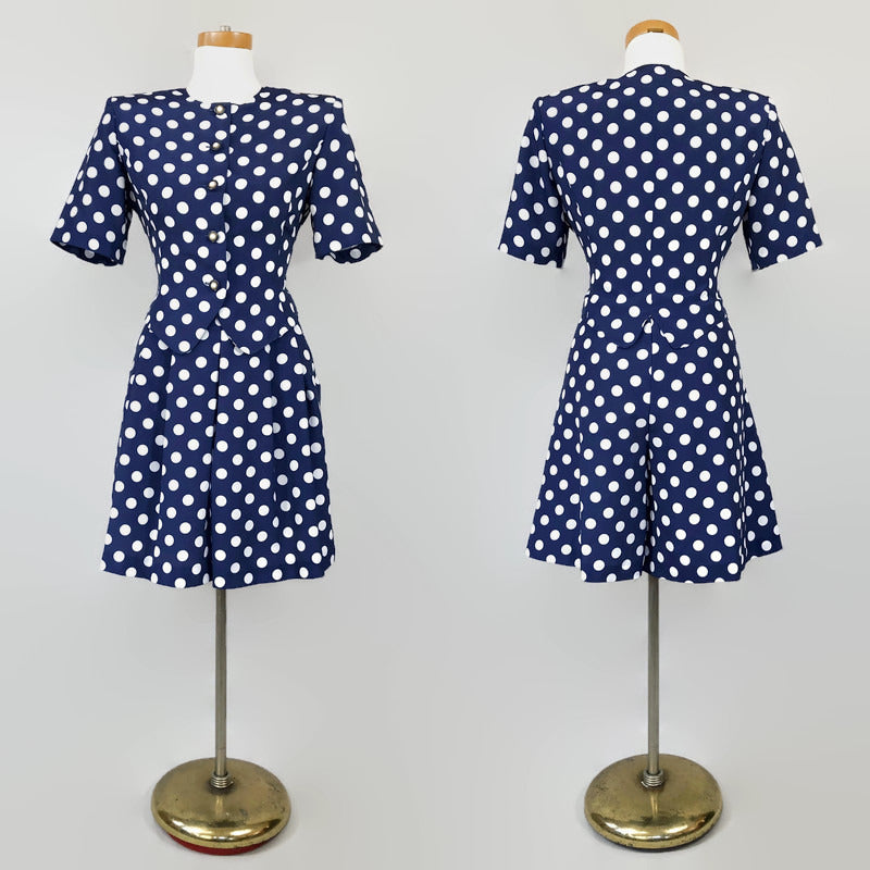 Polka Dot Vintage Off-Shoulder Long Sleeve Flare Two Piece Set