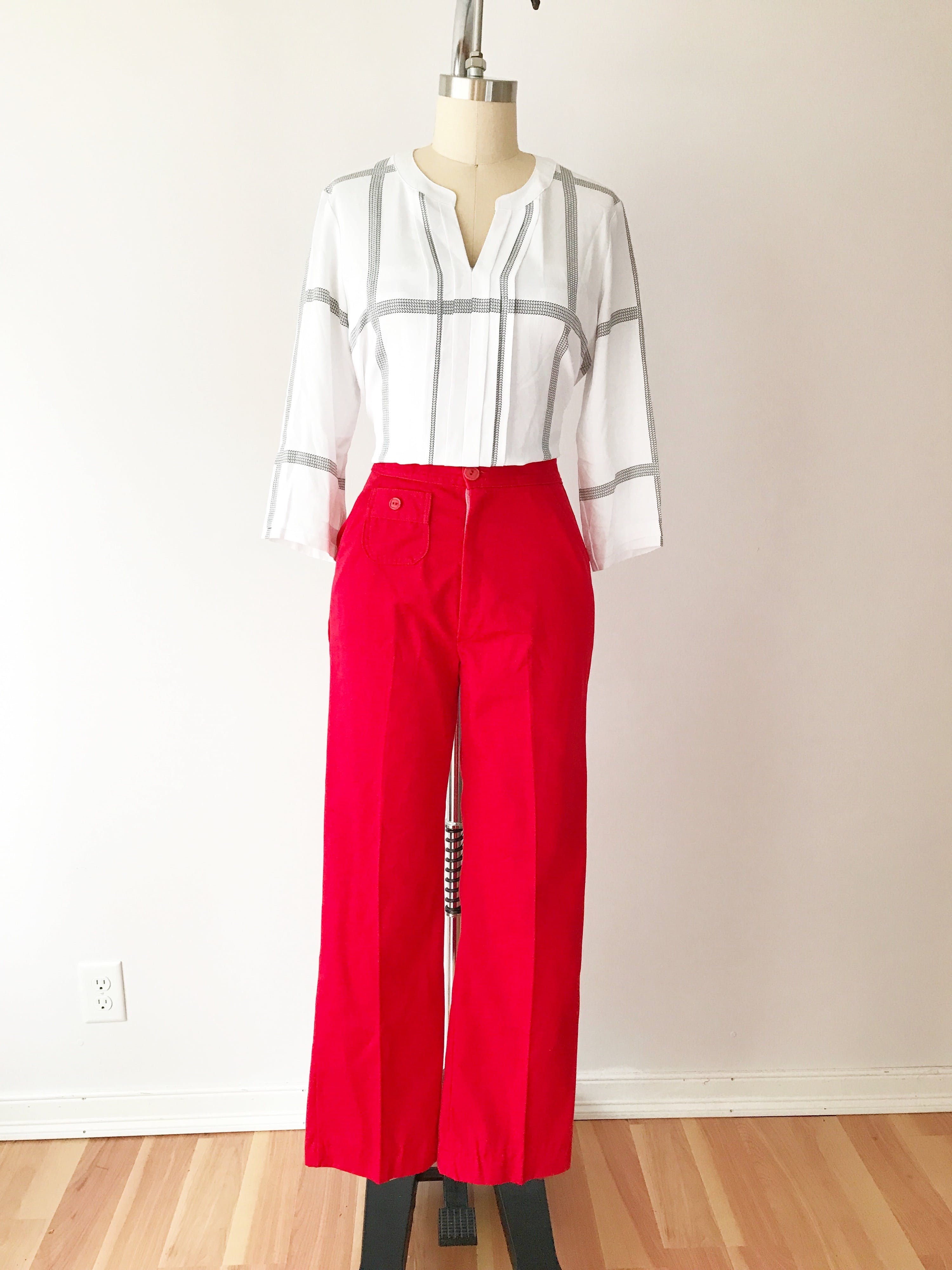 Vintage 70’s Red Wide Leg Trousers High Waisted Slacks Shop THRILLING