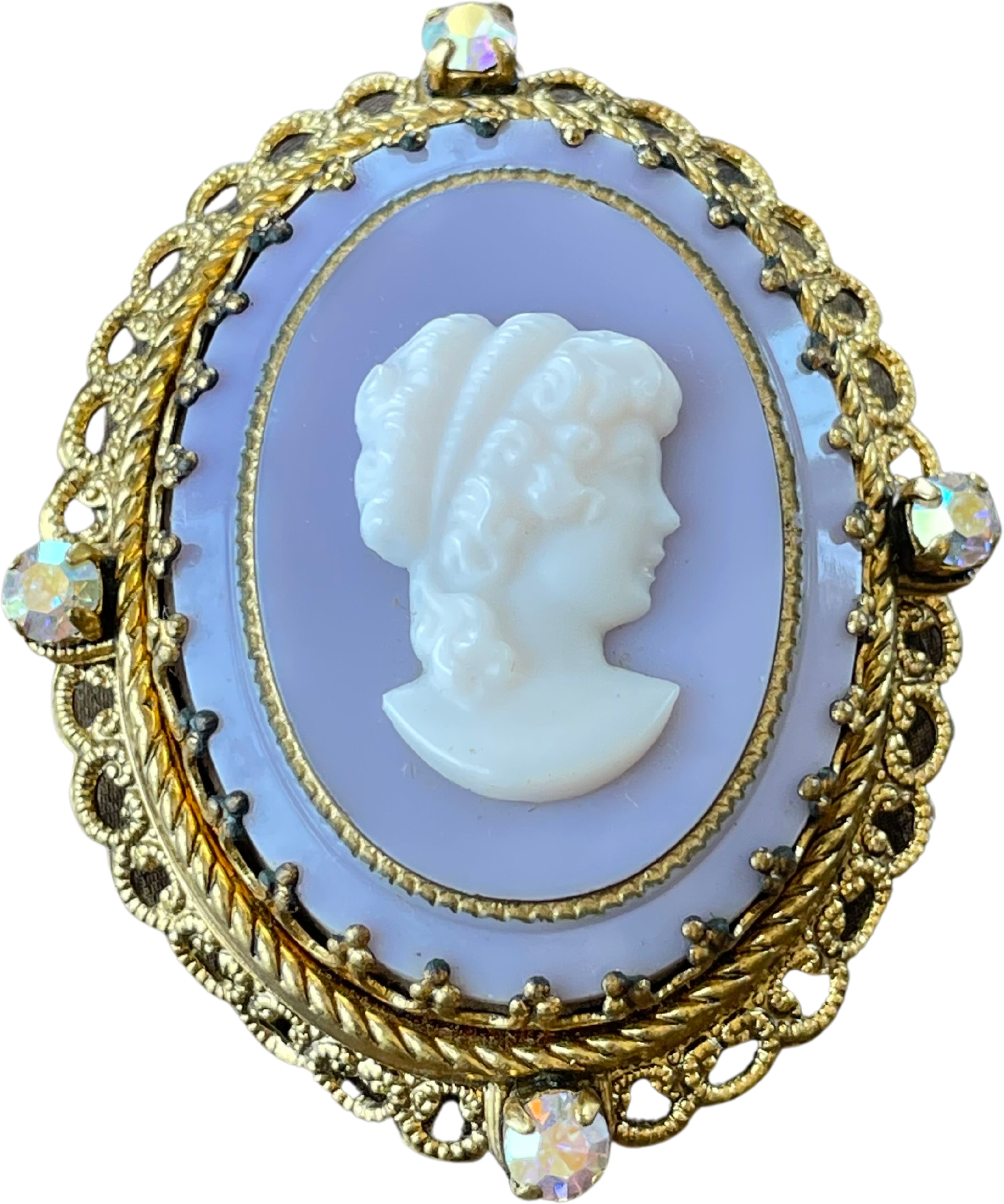 50s/60s West Germany Filigree Celluloid Cameo Brooch