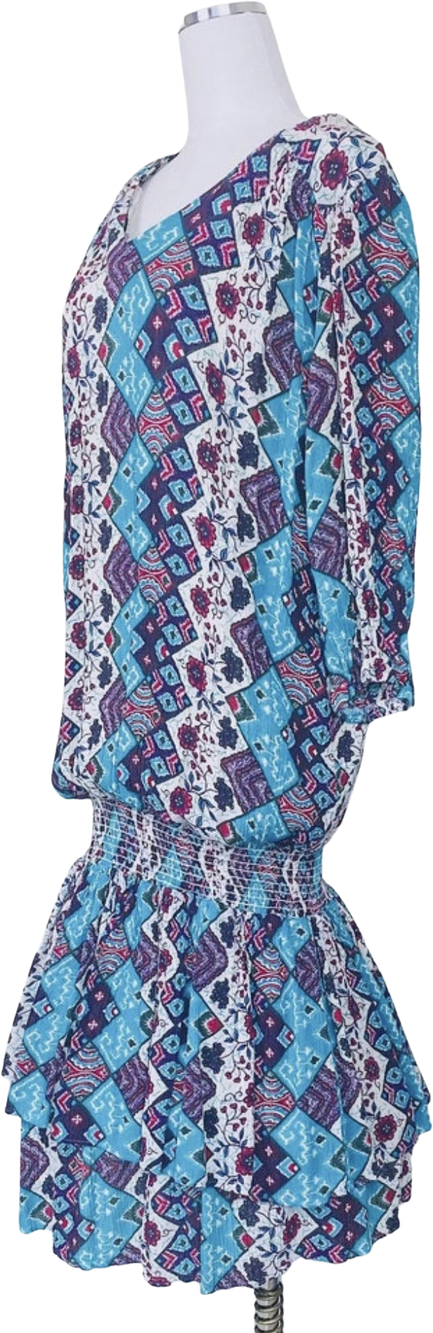 80s Vintage Flapper Blue Southwest Print Dress by Sharon Anthony | Shop ...