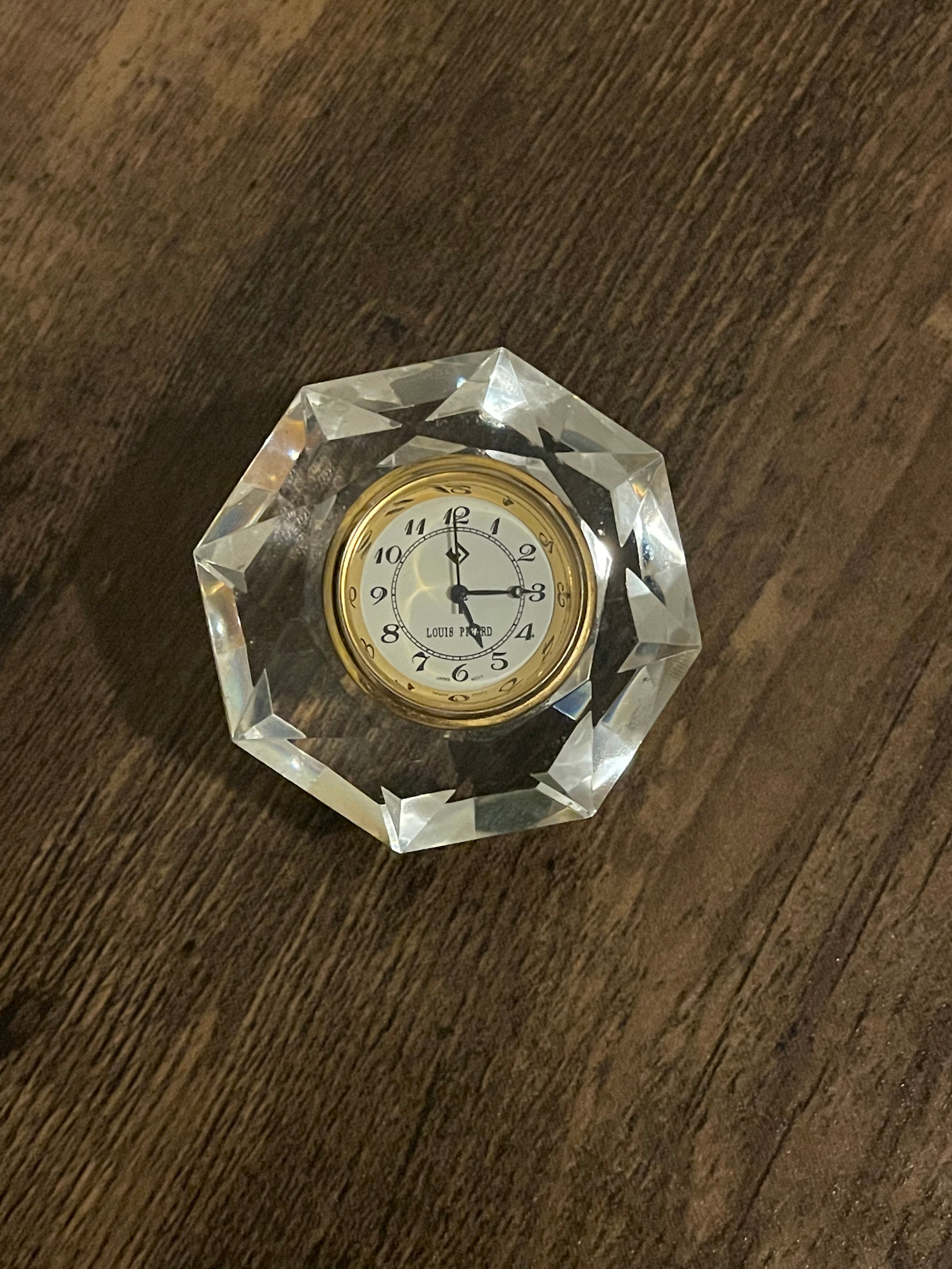 Vintage 70s Crystal Desk Clock By Louis Picard