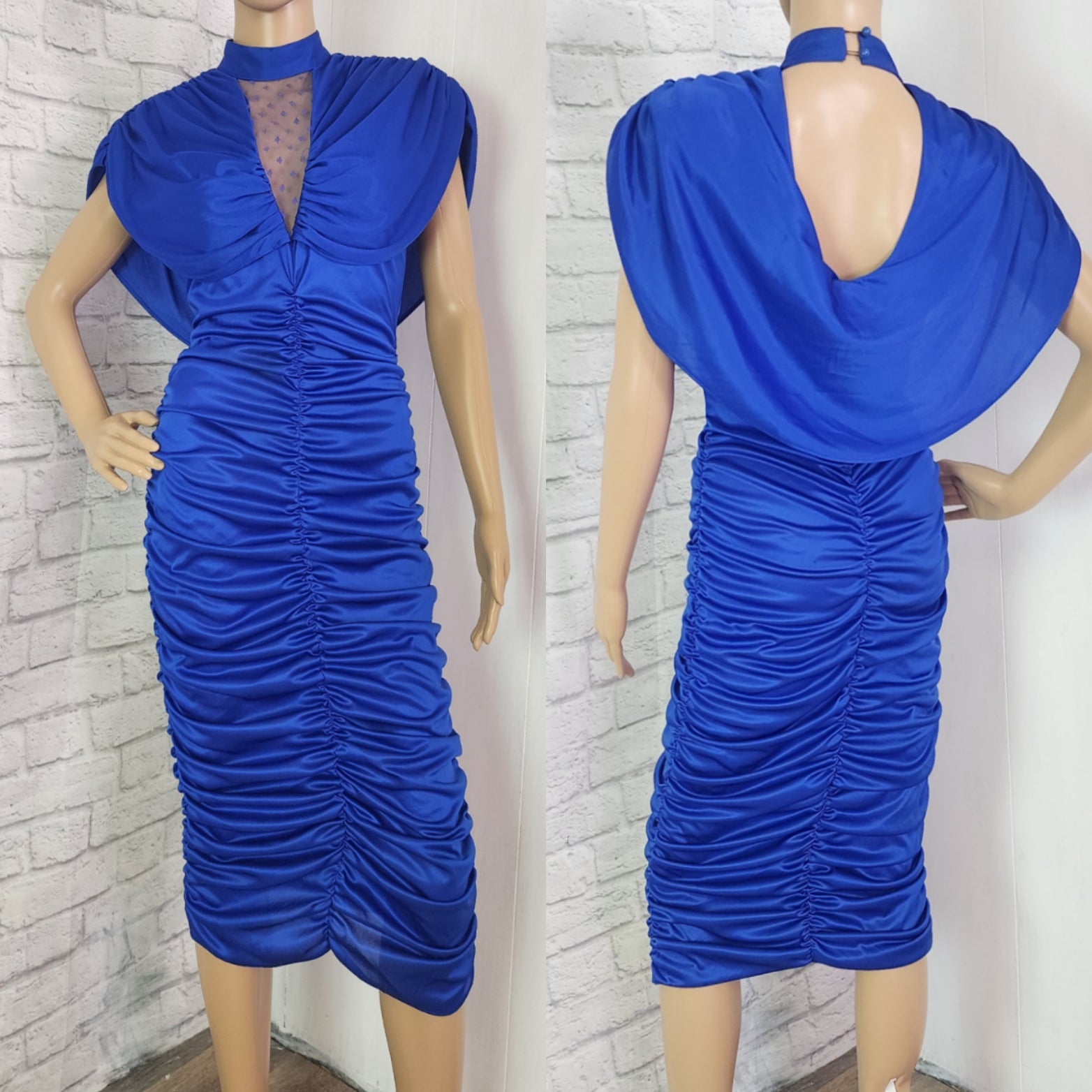 80’s Blue Stretch Satin Tunic Dress with Side Slits by Daniel & Rebecca