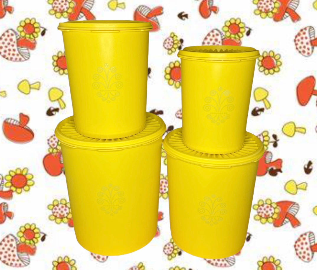 Vintage Tupperware 807-4 Cookie Jar Storage Canister Harvest Gold D1