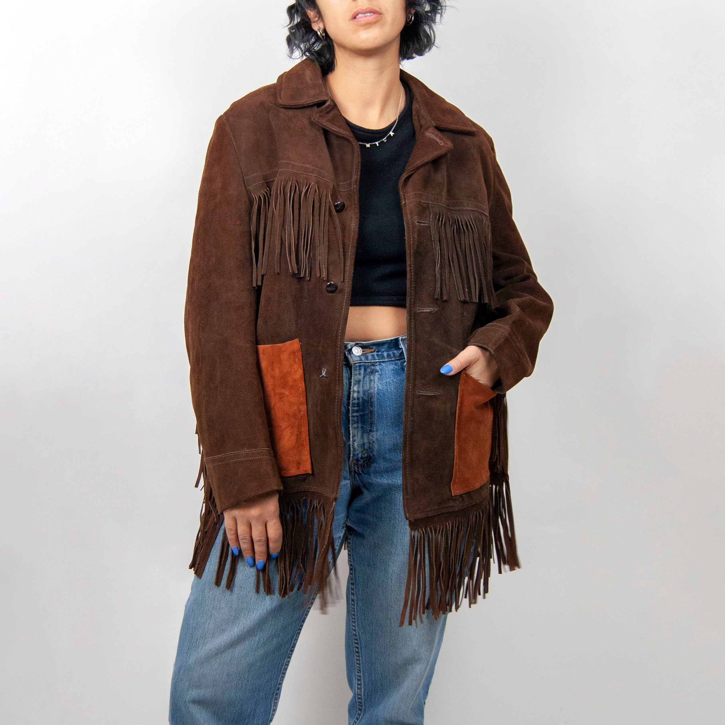 Vintage 70s Dark Brown Contrast Leather Fringe Jacket By Grais | Shop  THRILLING