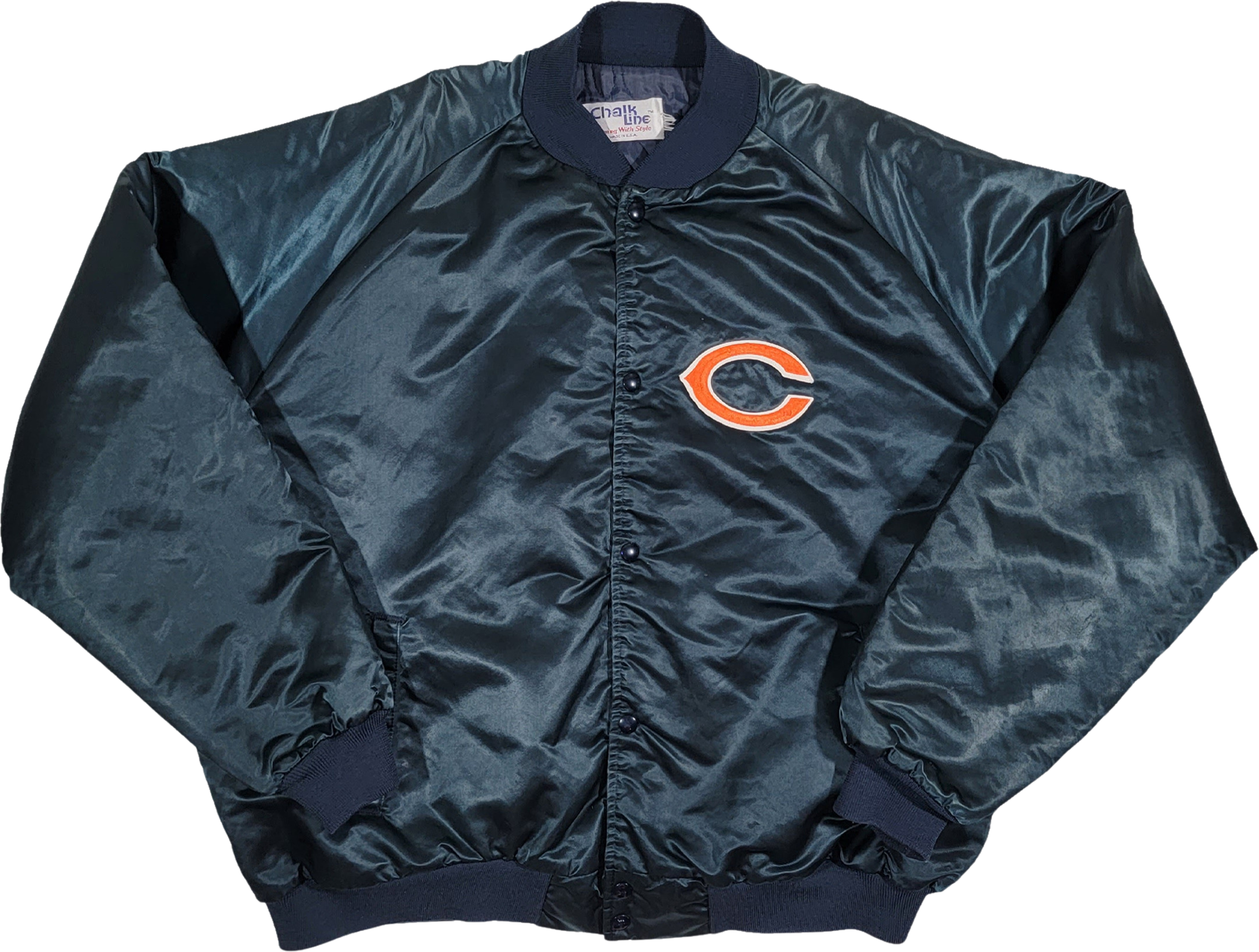 Vintage Retro 80s 90s Chicago Bears Blue Satin NFL Bomber 