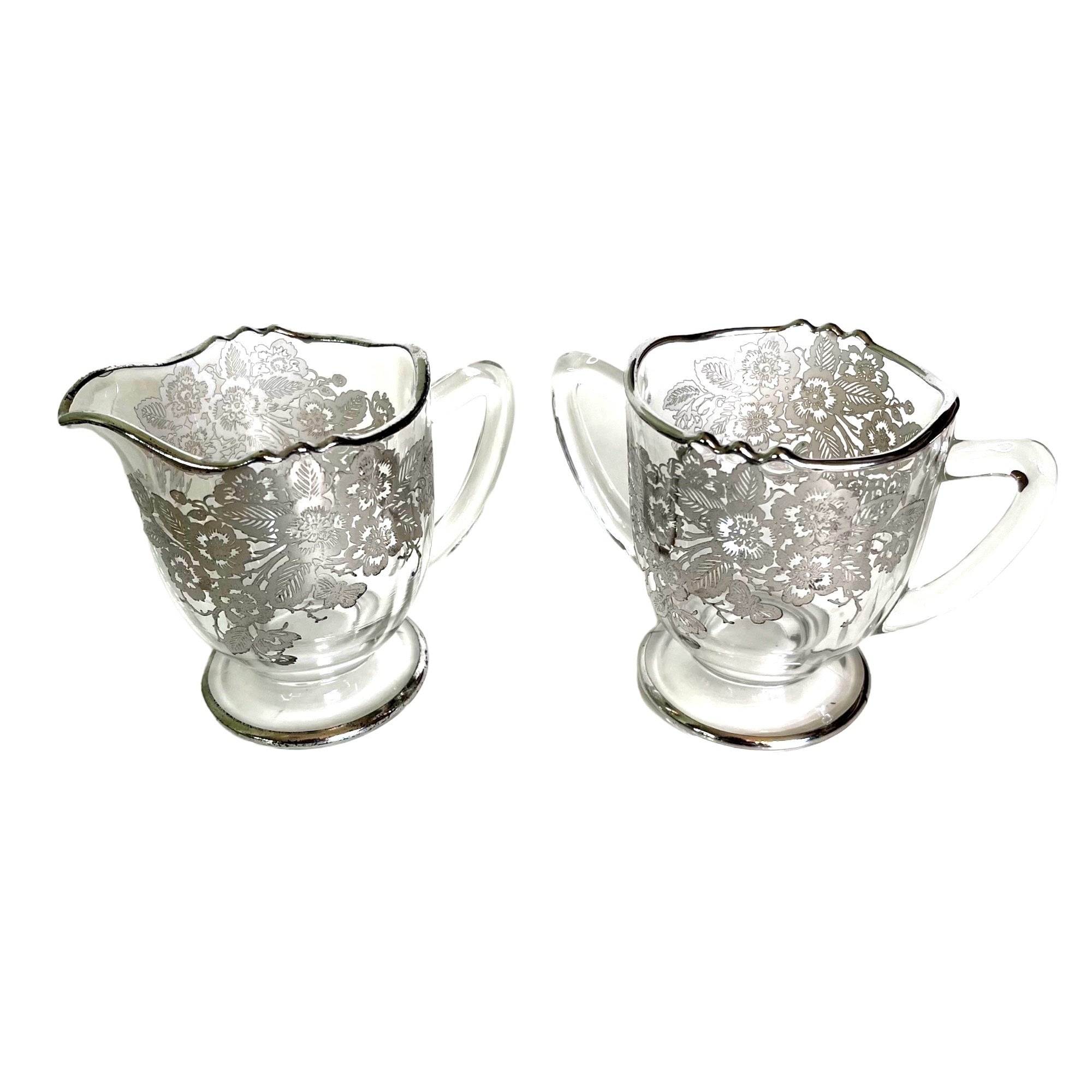 Vintage Cream Sugar Fostoria Baroque Footed Silver Overlay By Fostoria Shop THRILLING