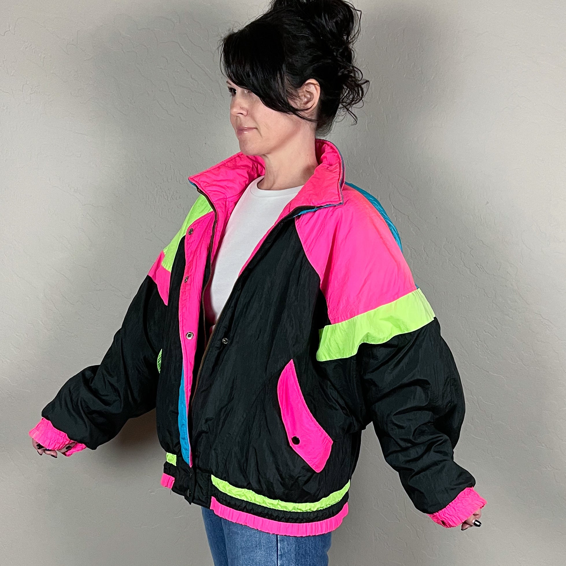 Vintage 80s Neon Dolman Sleeve Winter Jacket By East West | Shop THRILLING