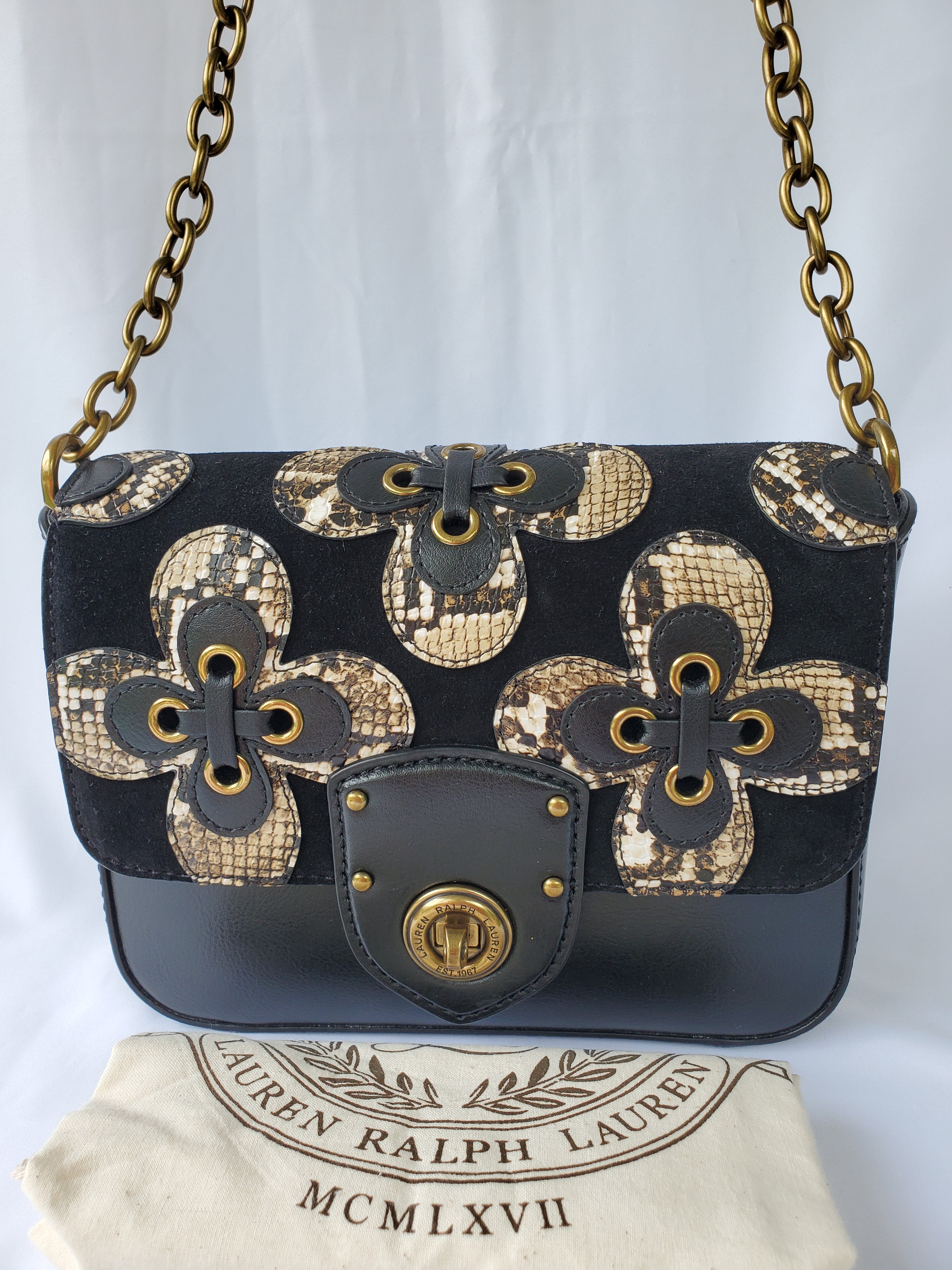 Vintage Millbrook Chain Crossbody Leather Bag By Lauren Ralph