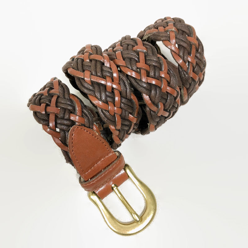 90s Vintage Brown Leather Braided Belt Brass Buckle | Shop THRILLING
