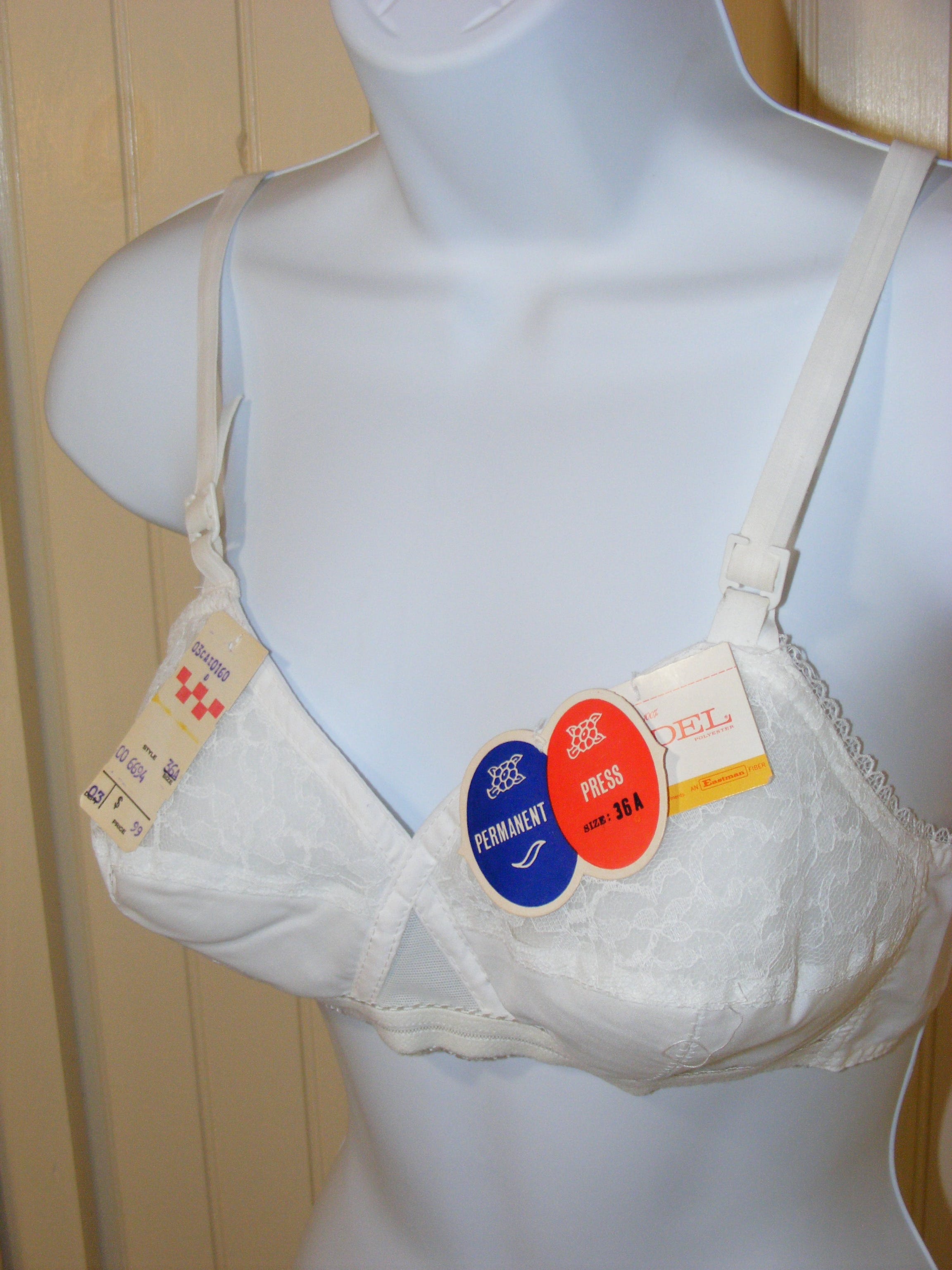 80s Bra 36a Deadstock With Tag Lace Half Cups Fiberfil By Kodel