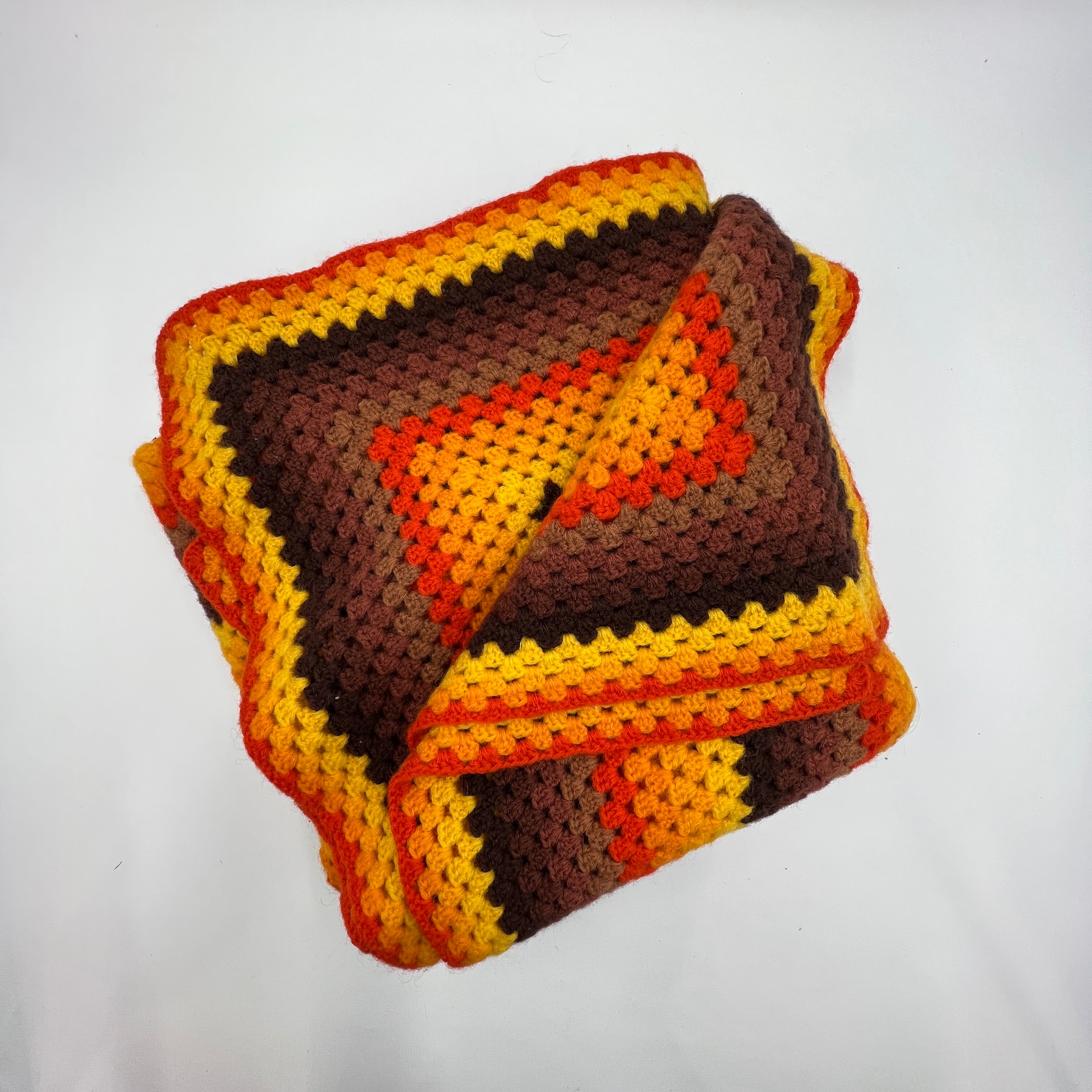 Retro 1970s Handmade Textured & Striped Crochet Blanket