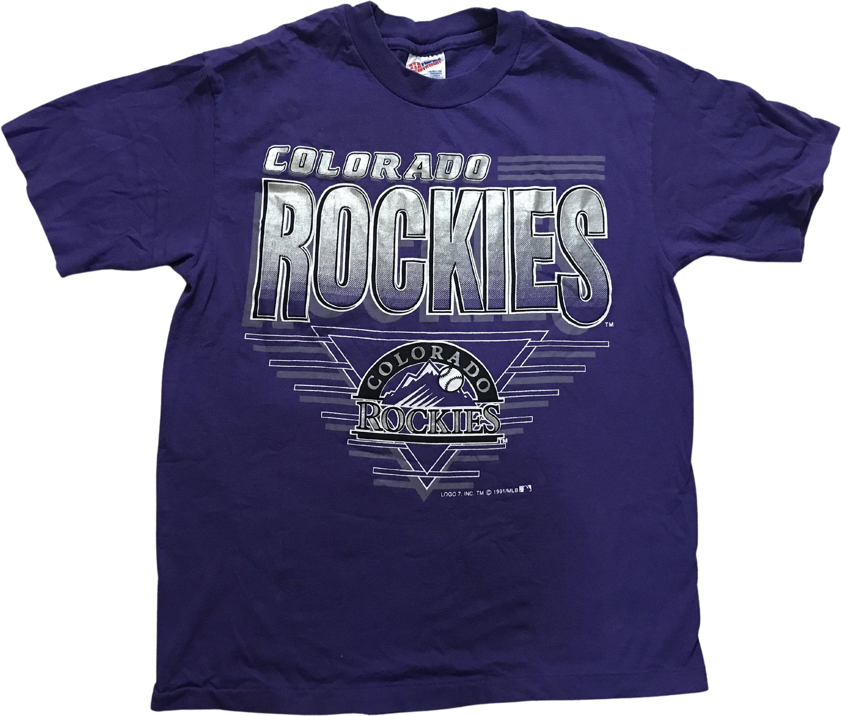 VINTAGE Colorado Rockies Shirt Mens 2XL Purple Single Stitch 90s MLB Logo