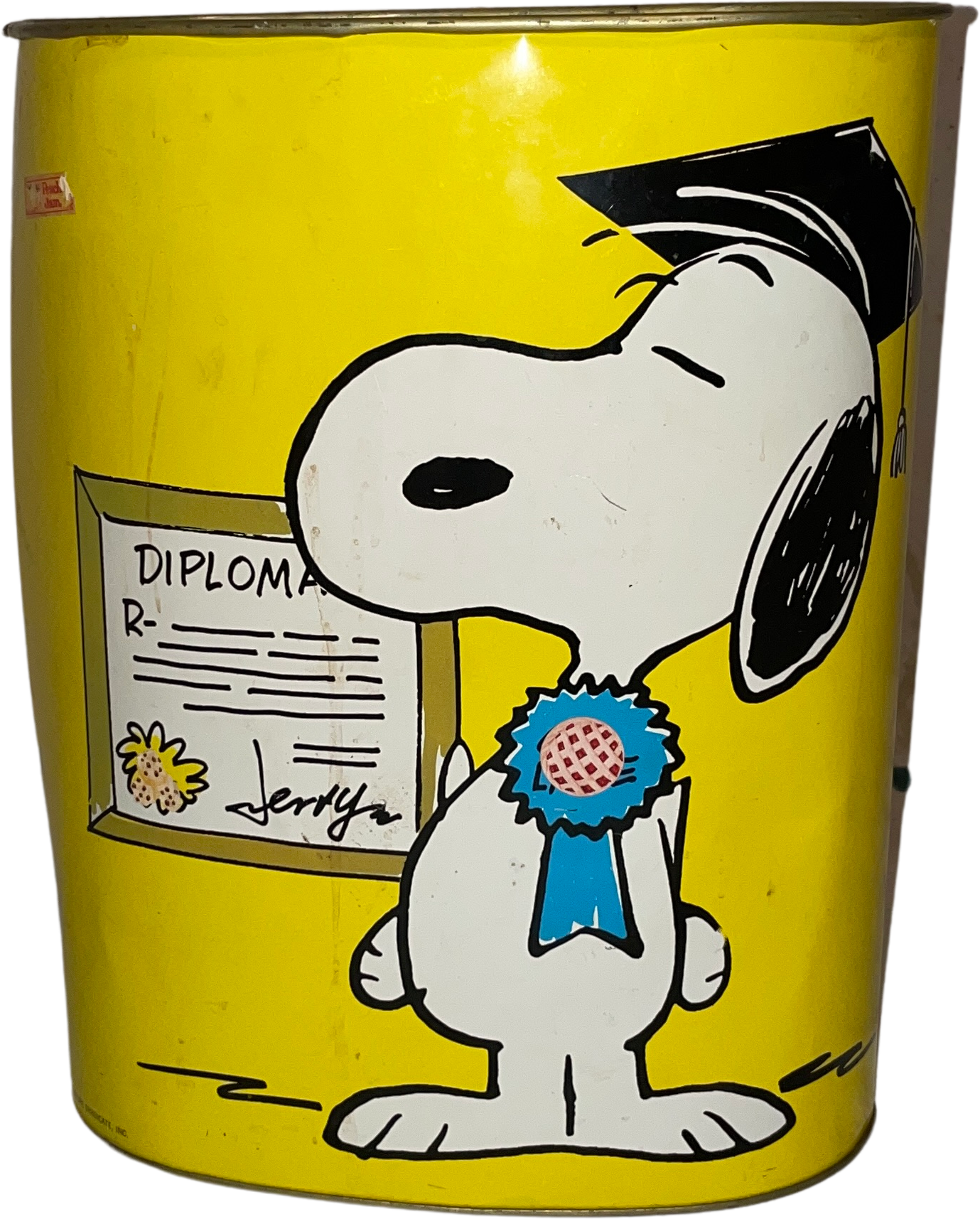 Vintage 60s 1969 Peanuts Charlie Brown Snoopy Metal Trash Can