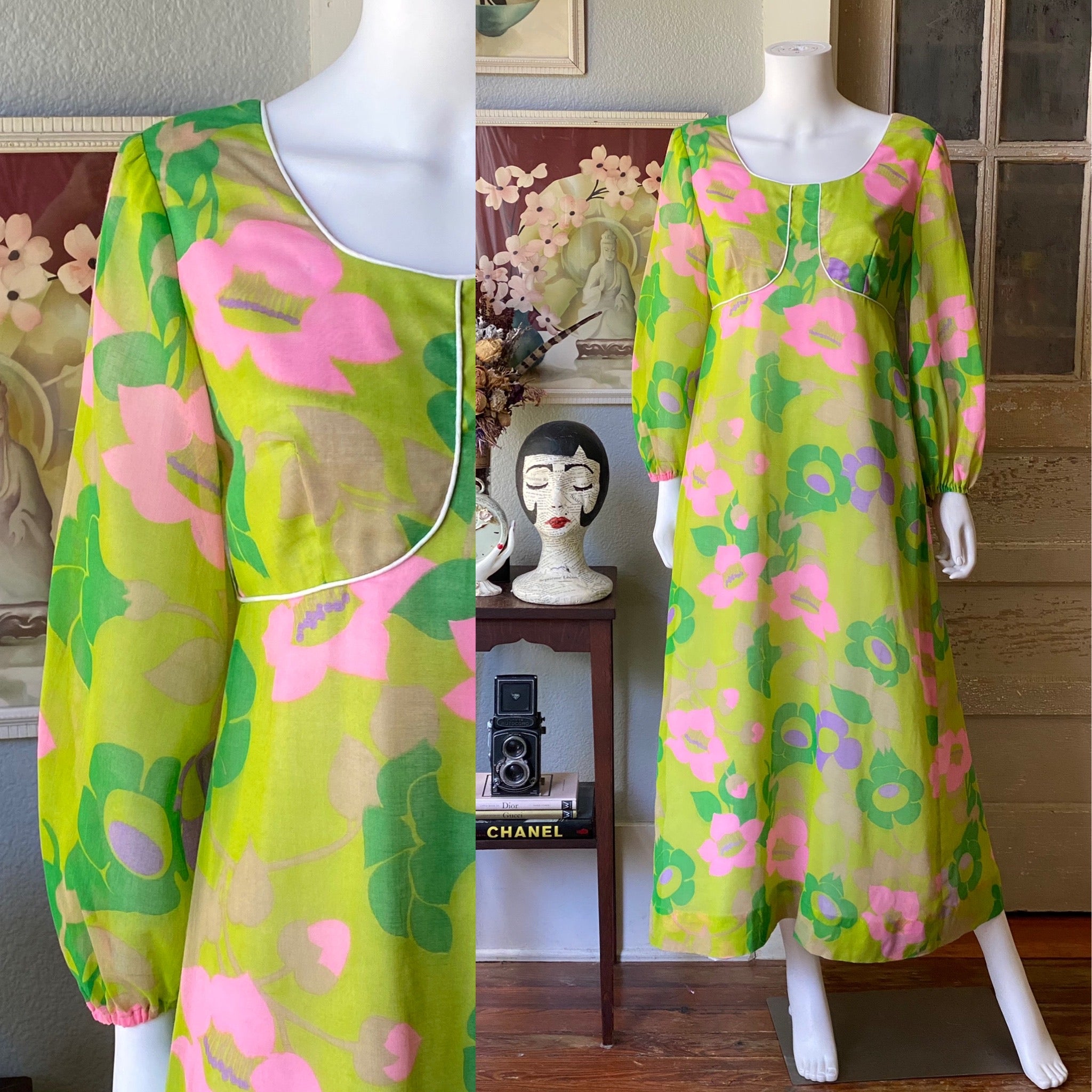 Vintage 60s Psychedelic Flower Power Maxi Dress By Kalihi | Shop THRILLING
