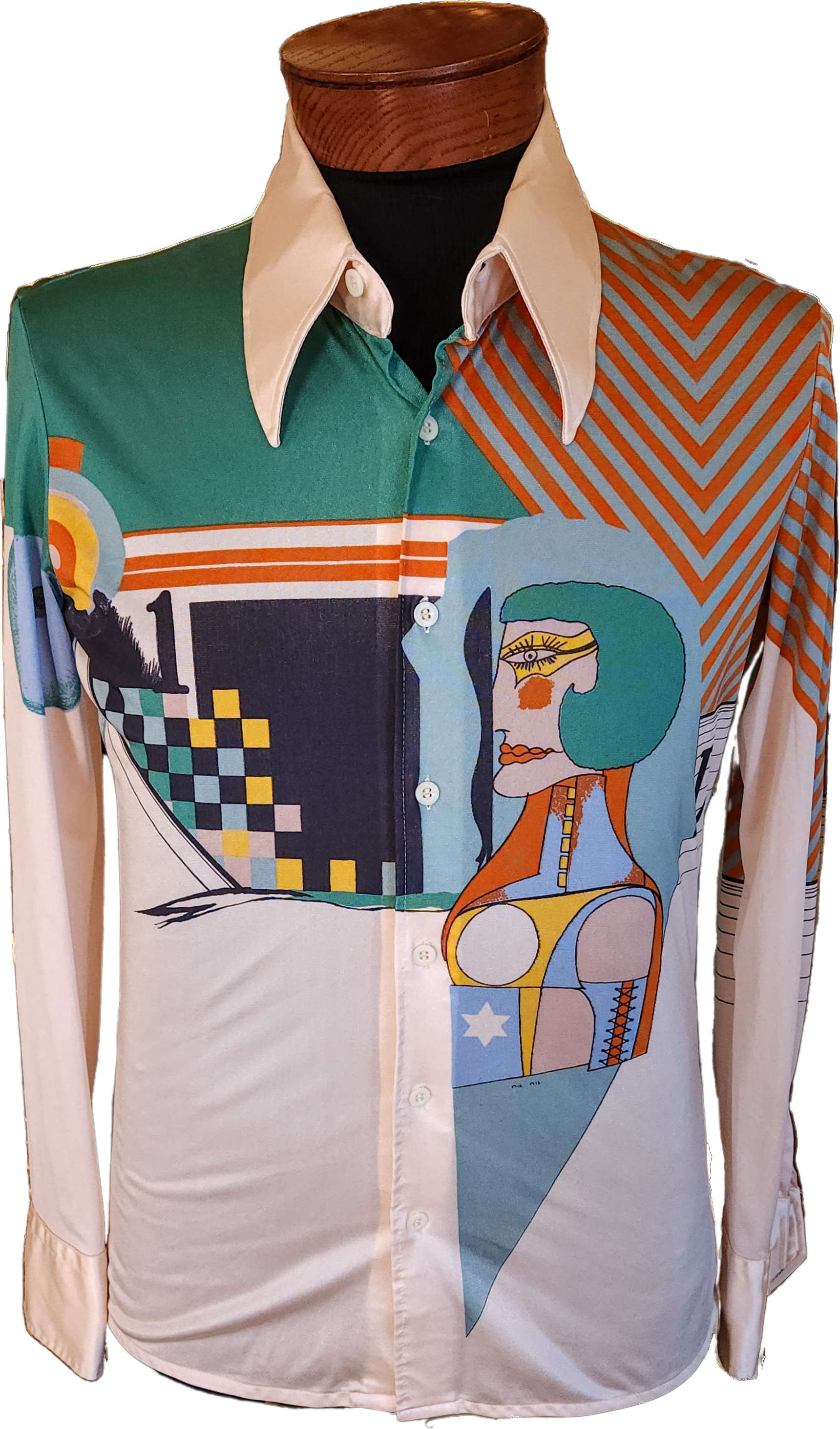 Vintage 70s Nylon Abstract Men's Collectable Disco Shirt By Nik-Nik