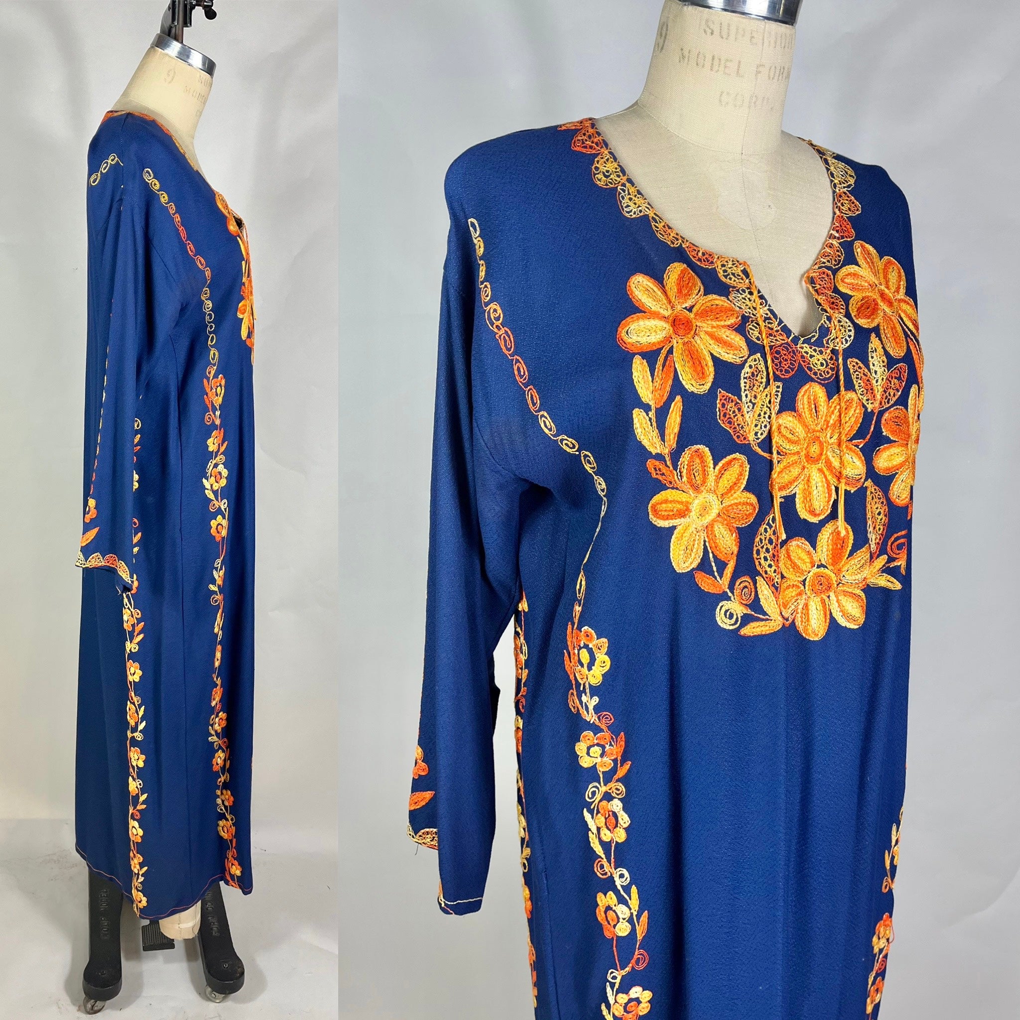 Navy Pink Antique Button Kaftan