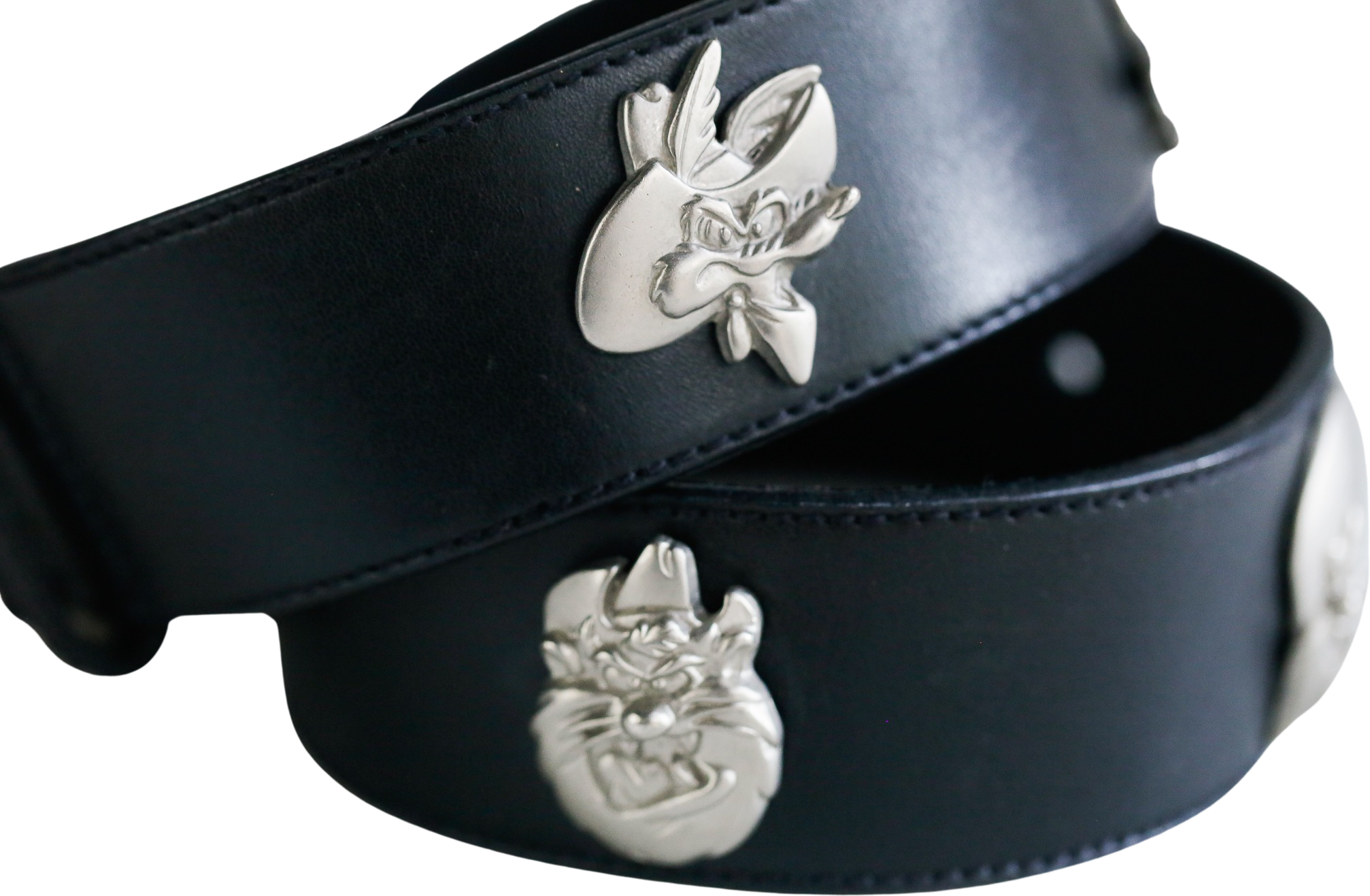 Vintage Looney Tunes Black Leather Belt with Silver Buckle 90 main image 4