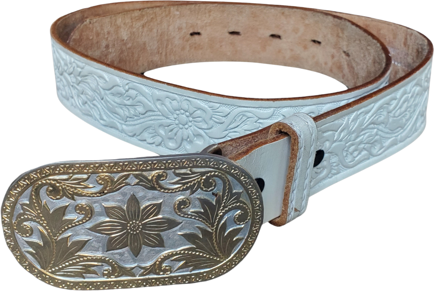 Vintage 70s/80s White Tooled Leather Western Belt By Sand and Sage ...