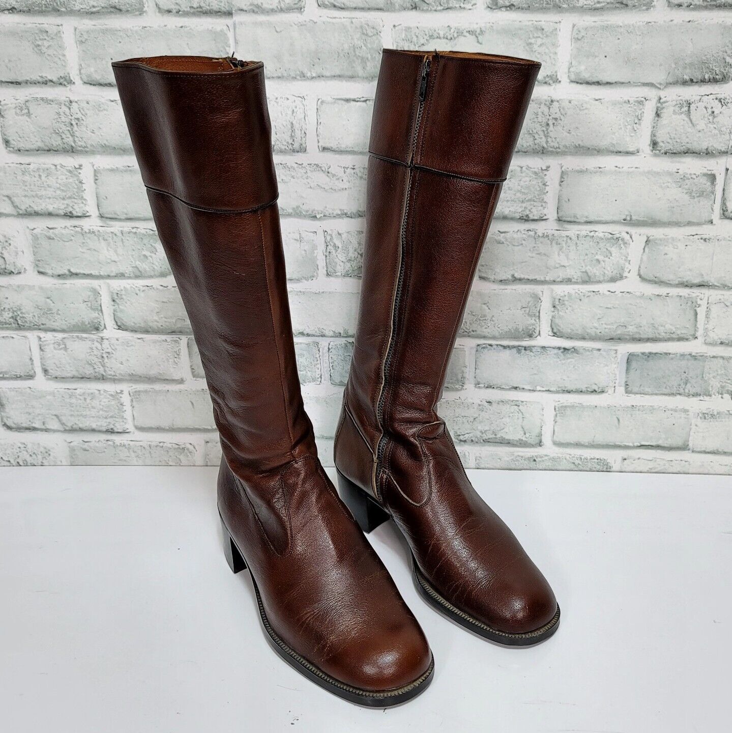 Vintage 60s/70s Men's 8 Cognac Brown Leather Boots Knee High By Pellet ...